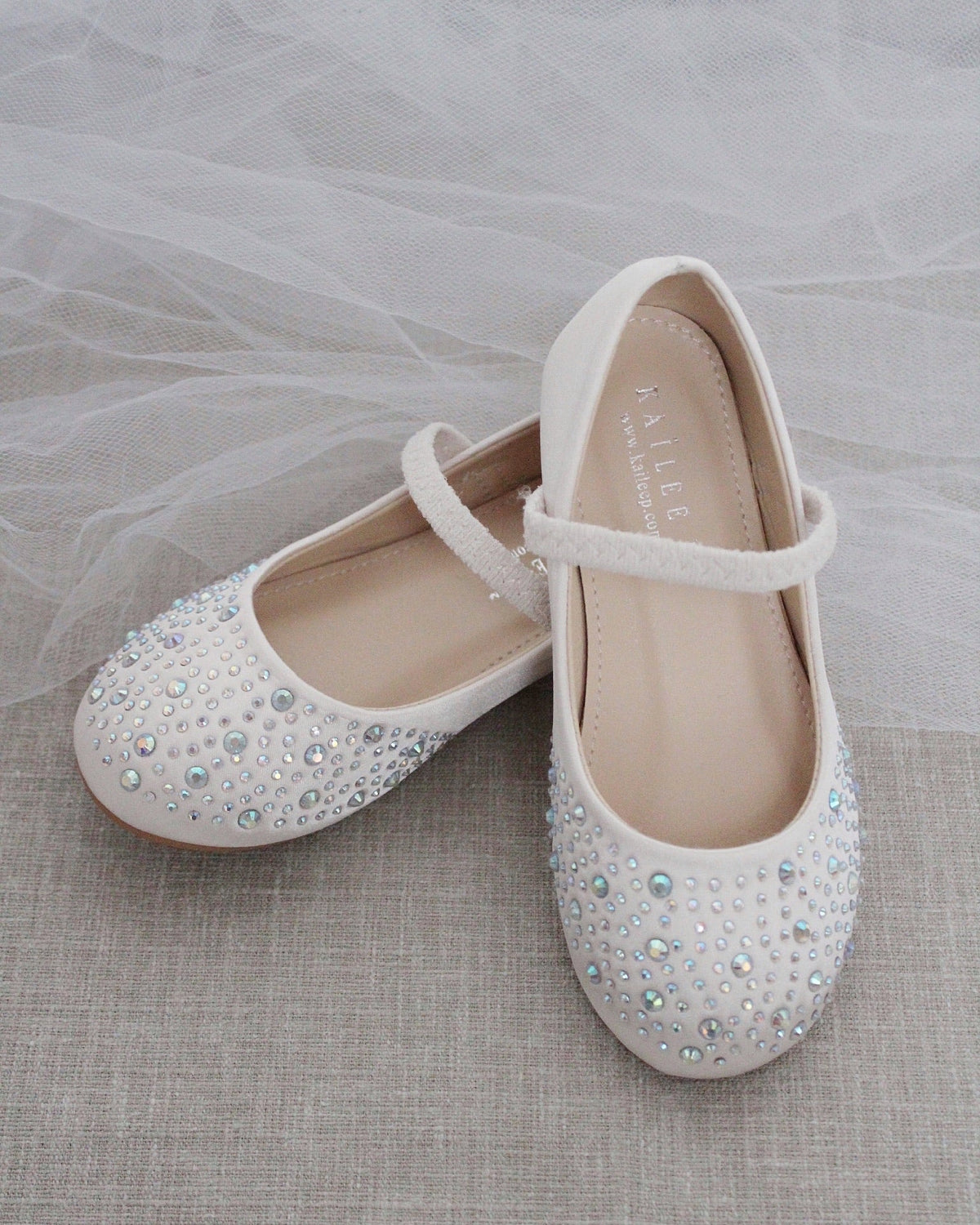 Satin Maryjane Flats With Rhinestones Embellishment