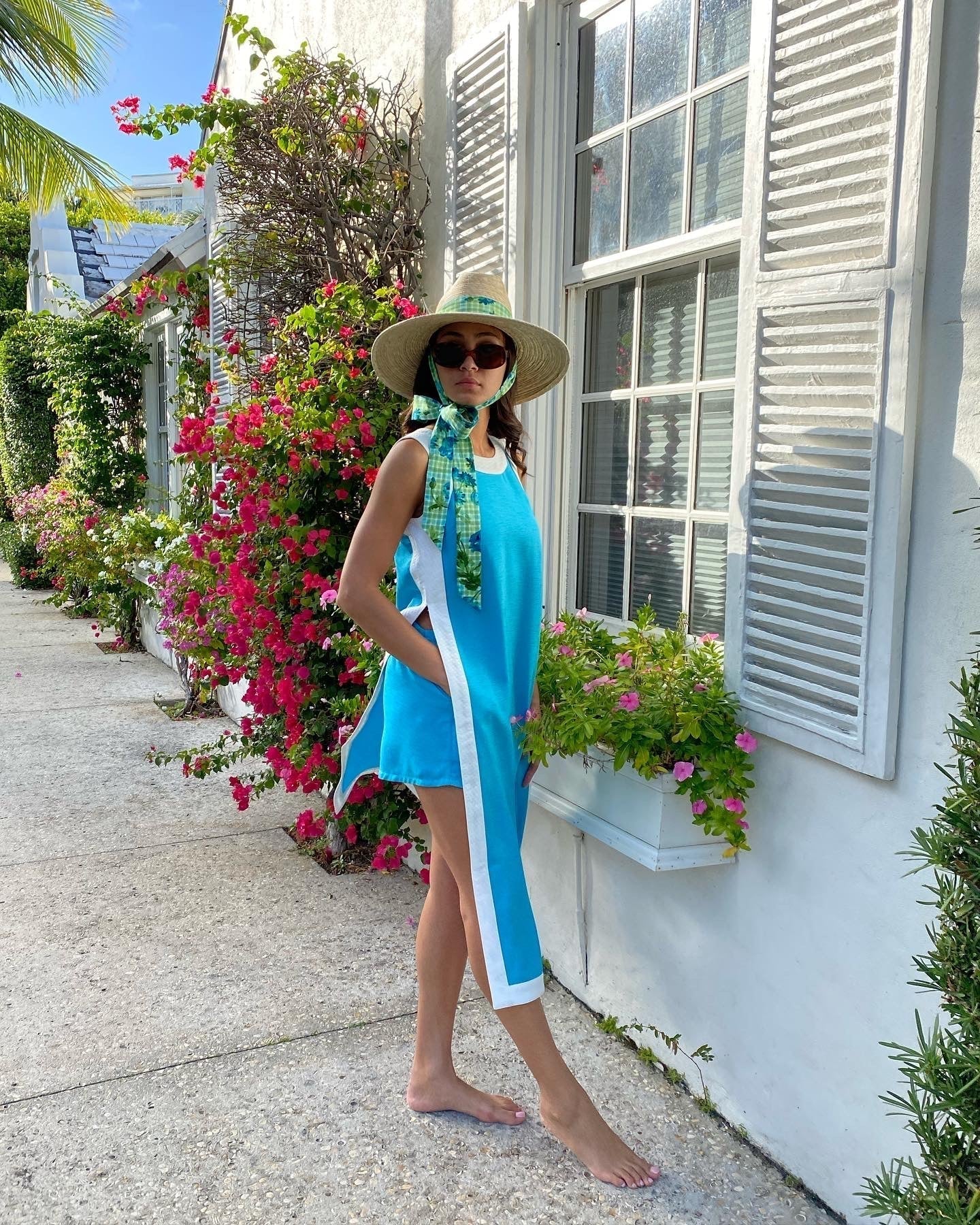 Hollyhock Sun Hat - Long & Thin Blue Gingham Ribbon With Wood Nautical Toggle