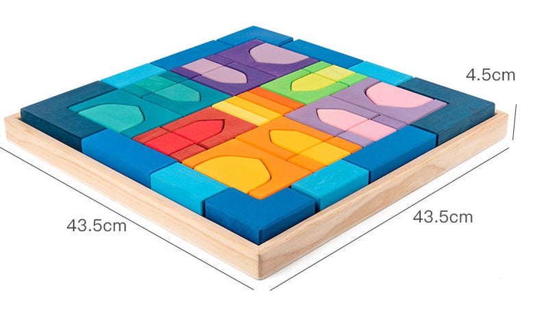 54 Pcs Stained Arabian 1001 Nights Inspired Wooden Building Blocks Set With Tray