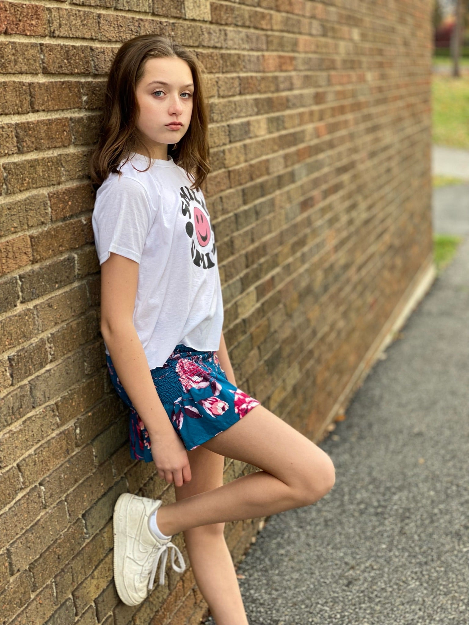 Tweenstyle - Teal Floral Smocked Skirt