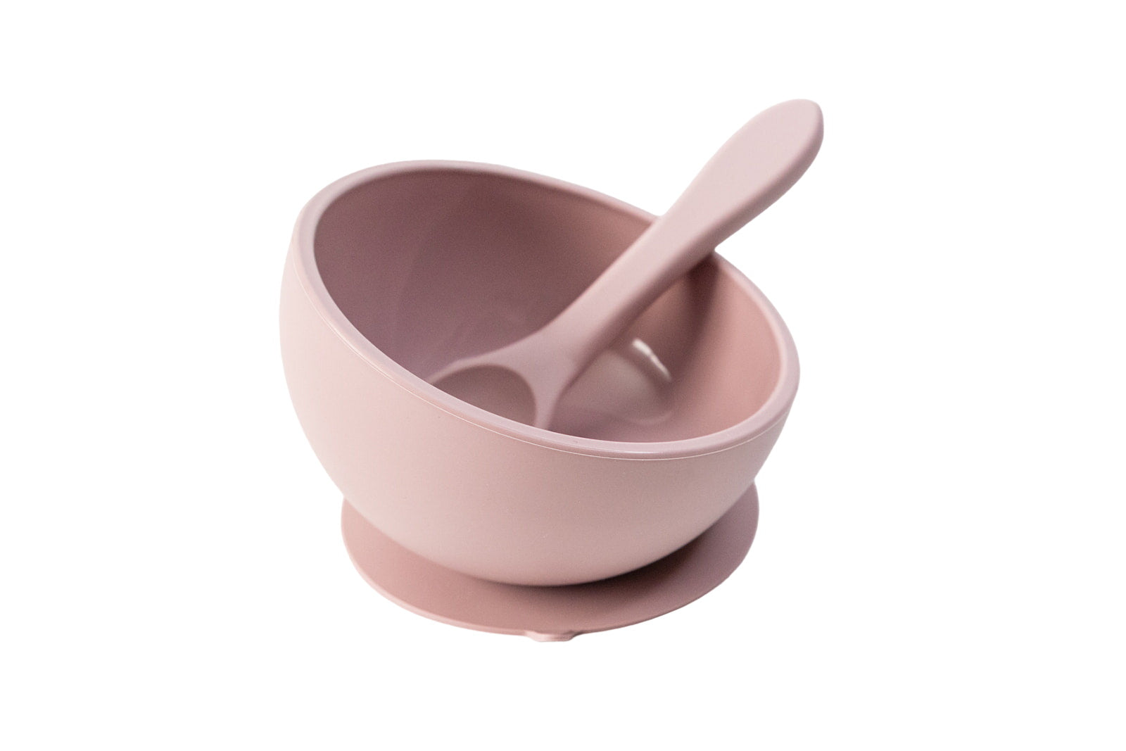 Dusty Rose Suction Bowl And Spoon Set