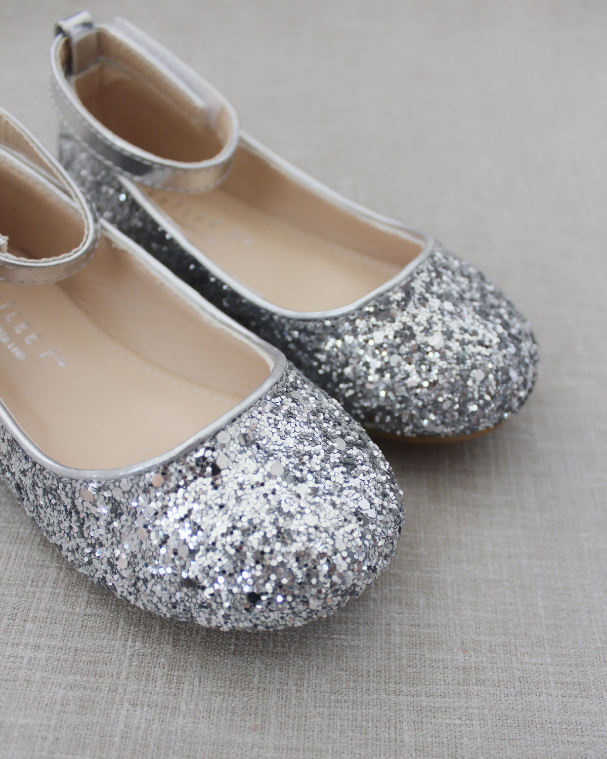 Rock Glitter Ballet Flats With Velcro Ankle Strap