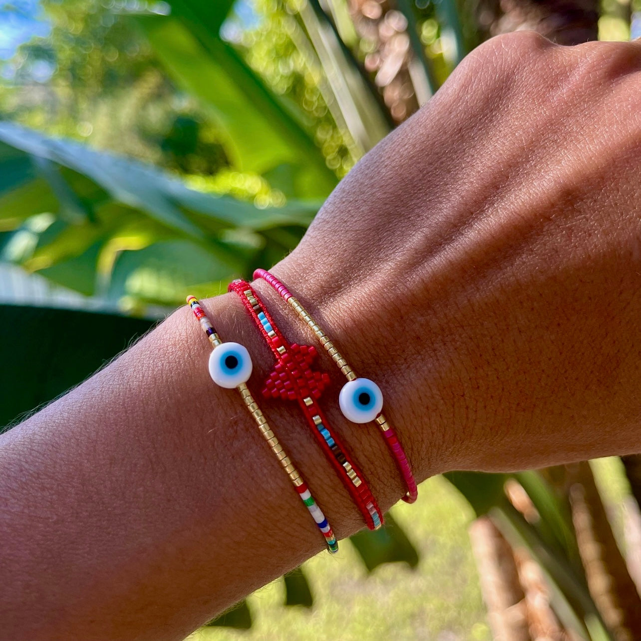 Pink Evil Eye Beaded Bracelet