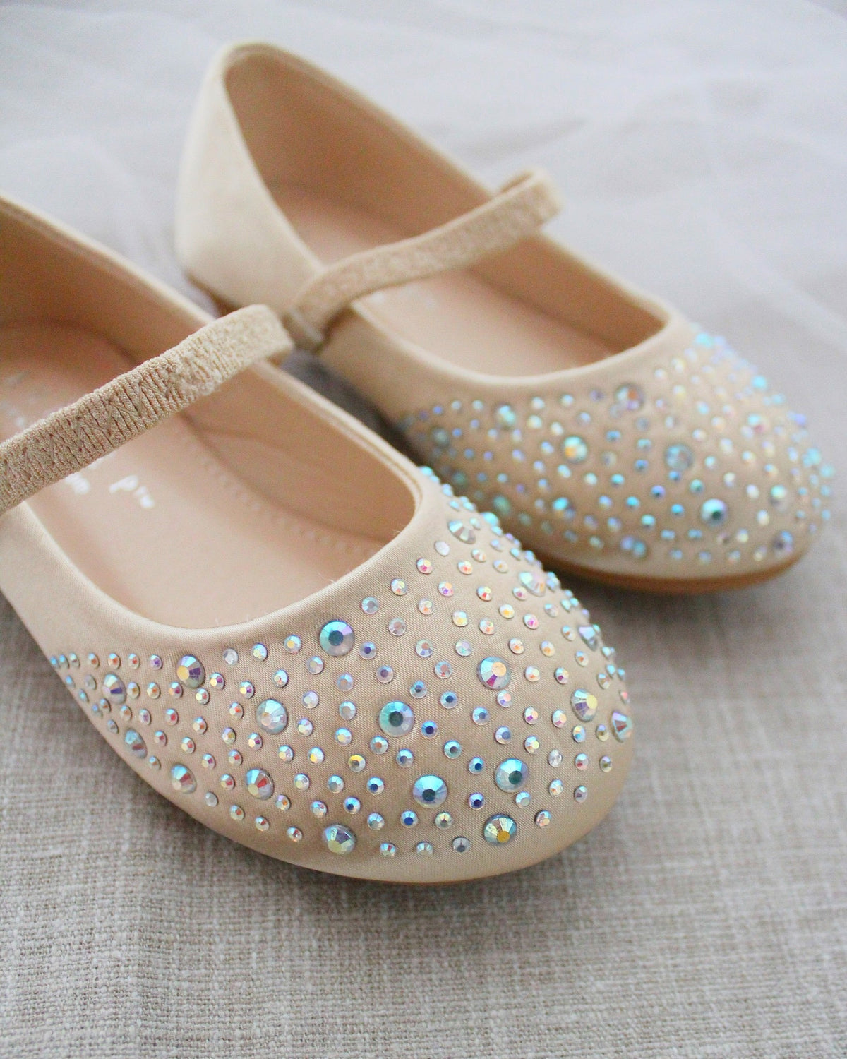 Satin Mary Jane Flats With Rhinestones Embellishment