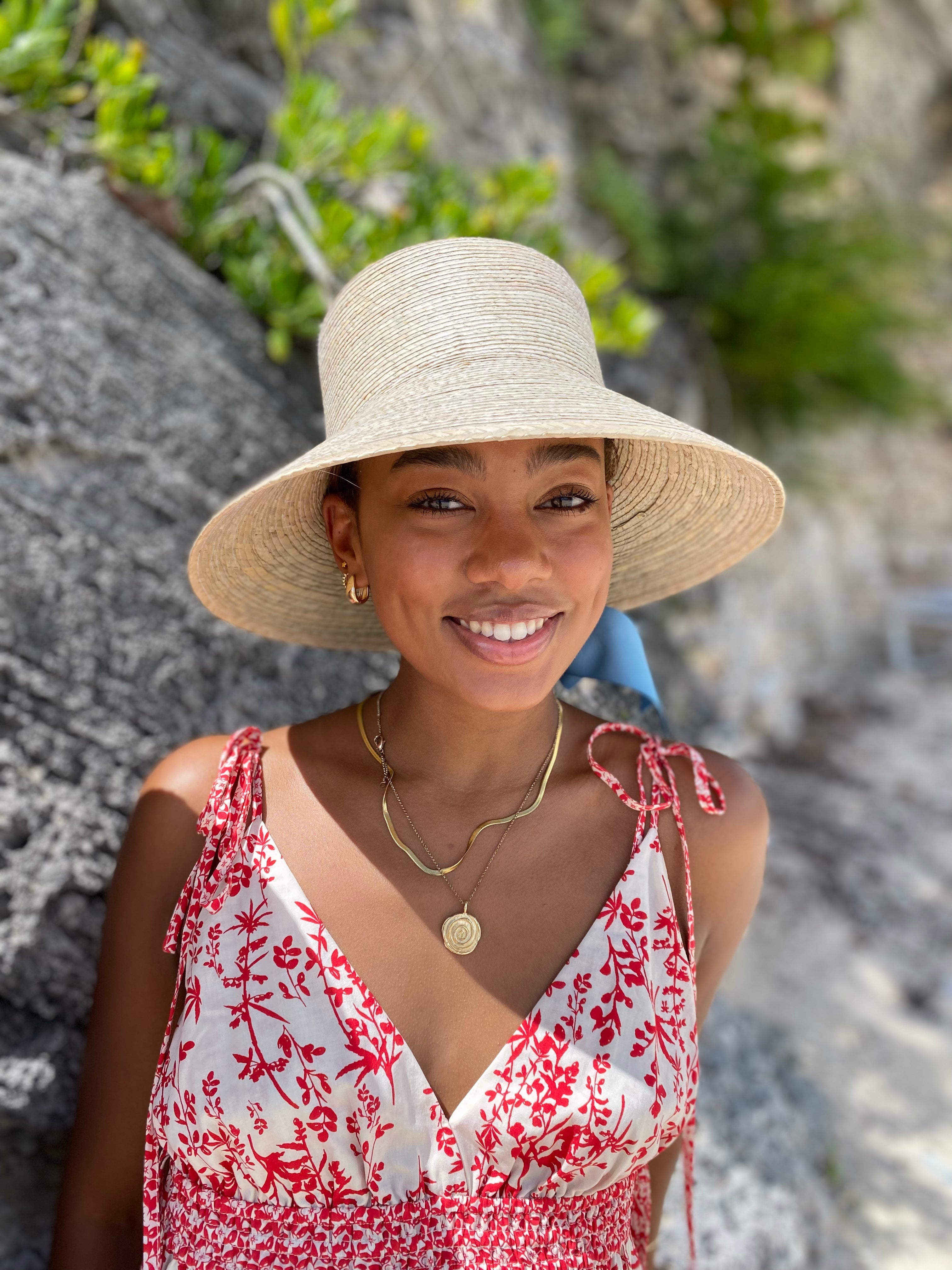Clematis Bucket Hat - Pink Marigold Block Print Hat Scarf