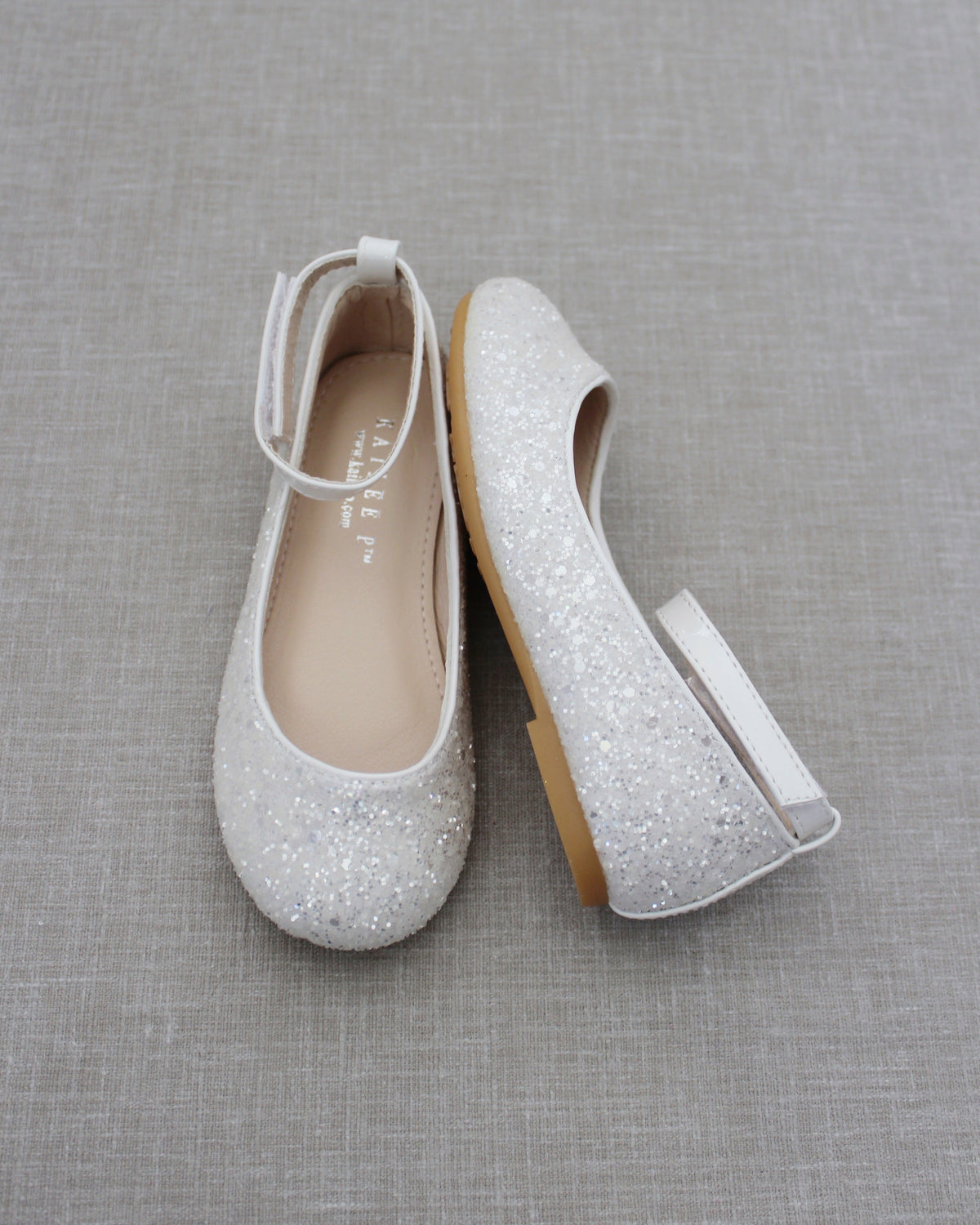 Rock Glitter Ballet Flats With Velcro Ankle Strap