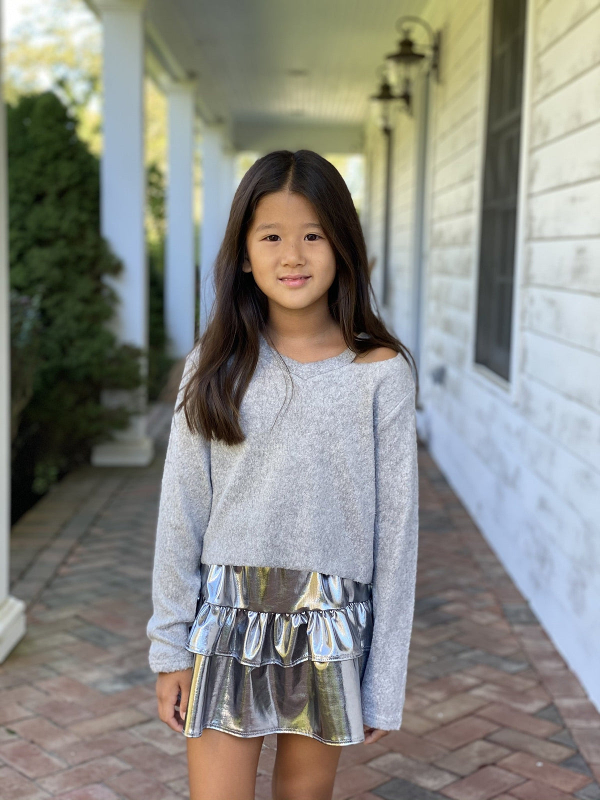 Tweenstyle Tiered Skirt, Metallic Silver