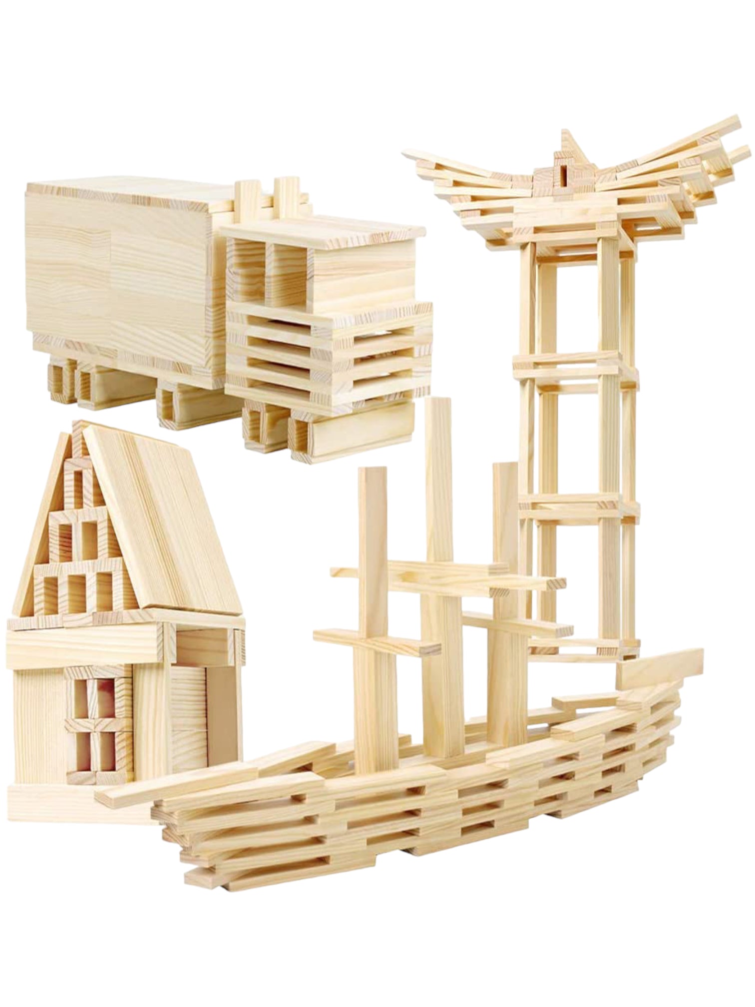 120 Pcs Natural Wooden Building Planks Set