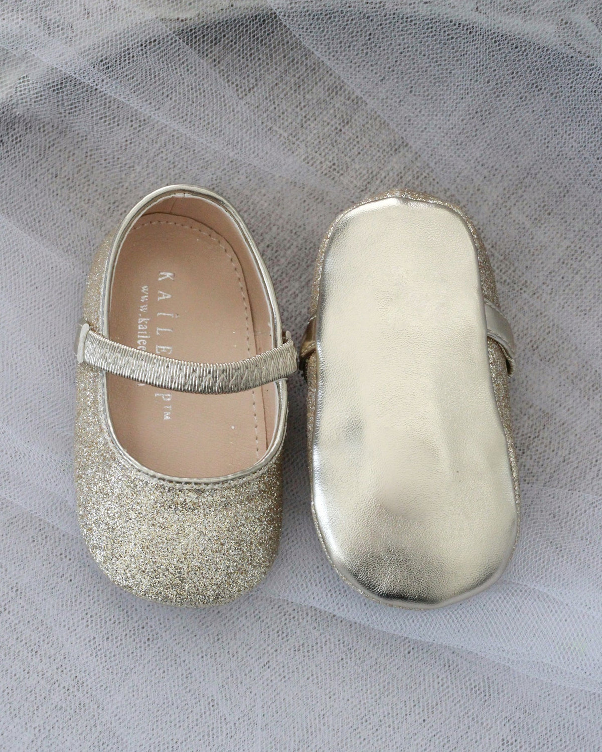 Gold Fine Glitter Mary Jane Flats