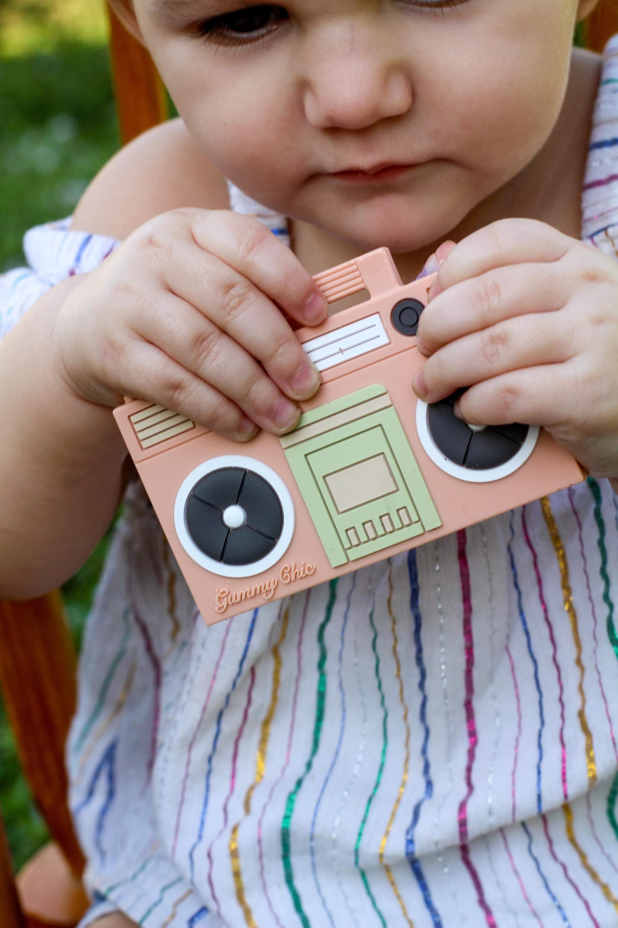 Boom Box Teether Silicone Clip On Teether