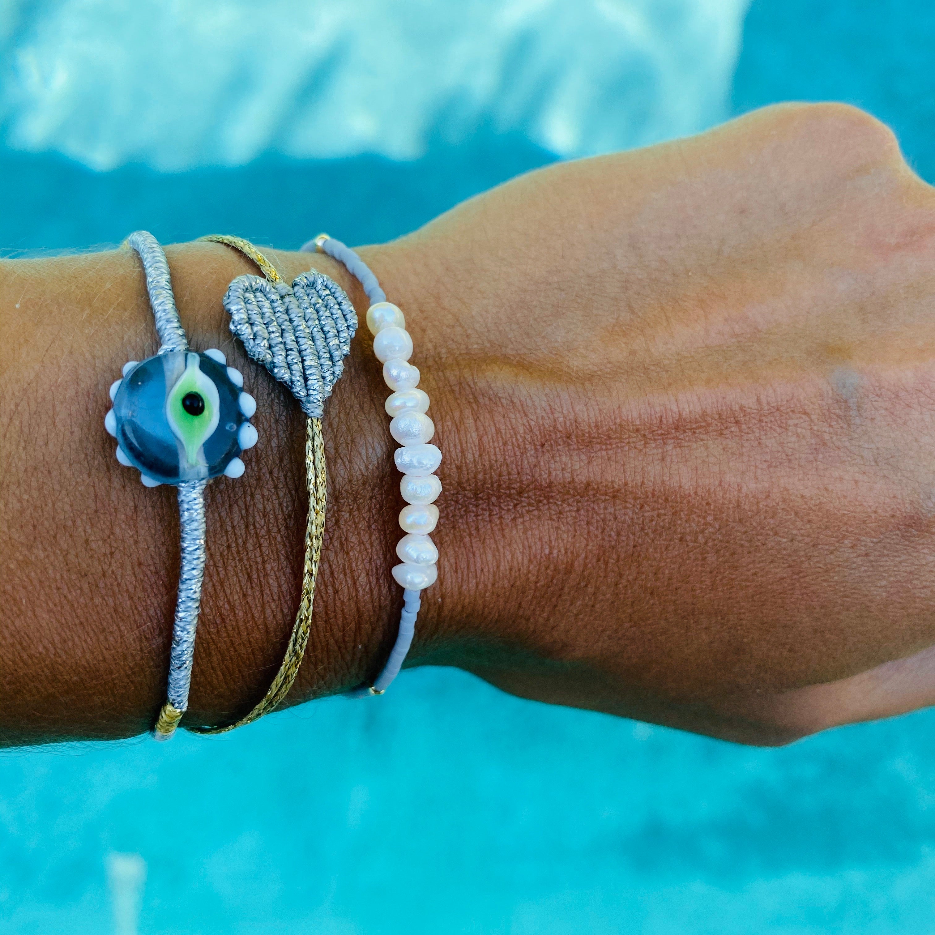 Metallic Clear Murano Evil Eye Bracelet