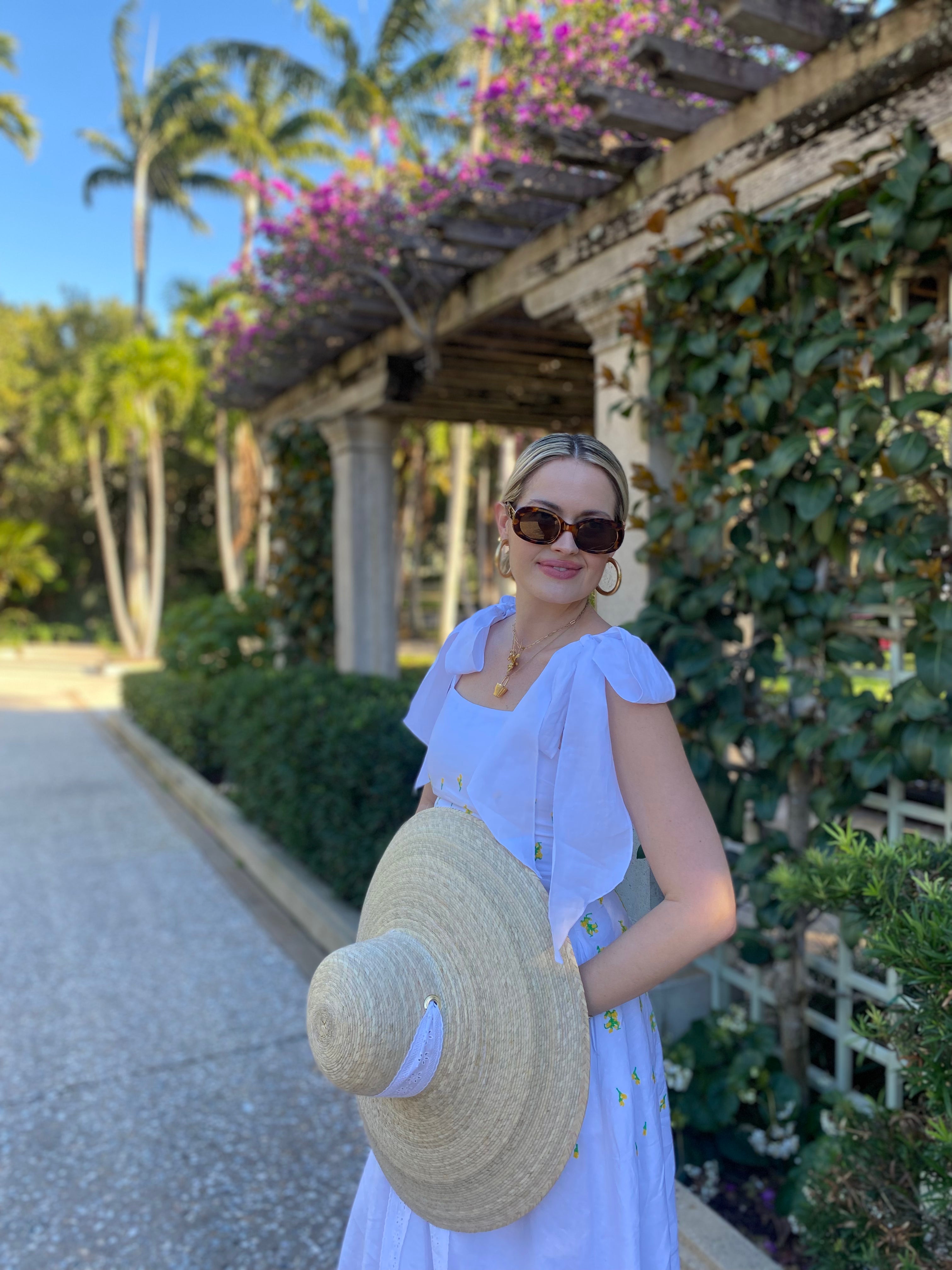 Daisy Sun Hat - Wide & Short Coral Grosgrain Ribbon