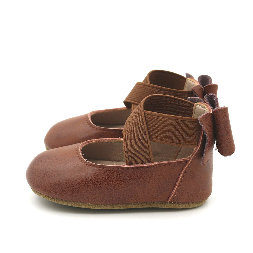 Bow Back Ballet Flats - Distressed Leather - Brown