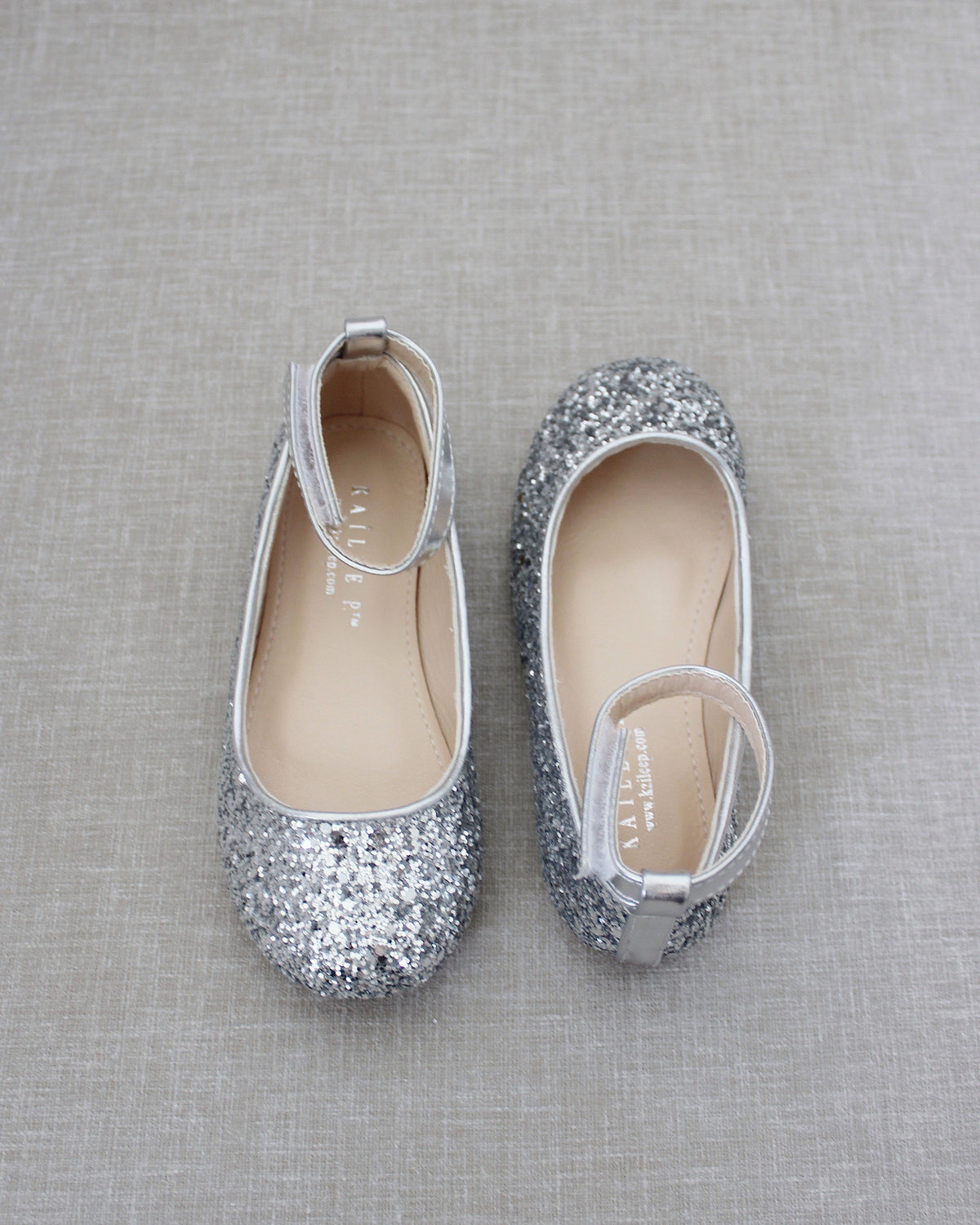 Rock Glitter Ballet Flats With Velcro Ankle Strap
