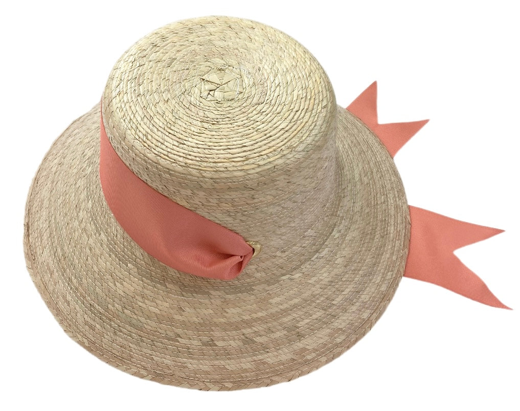 Clematis Bucket Hat - Coral Wide & Short Grosgrain Ribbon