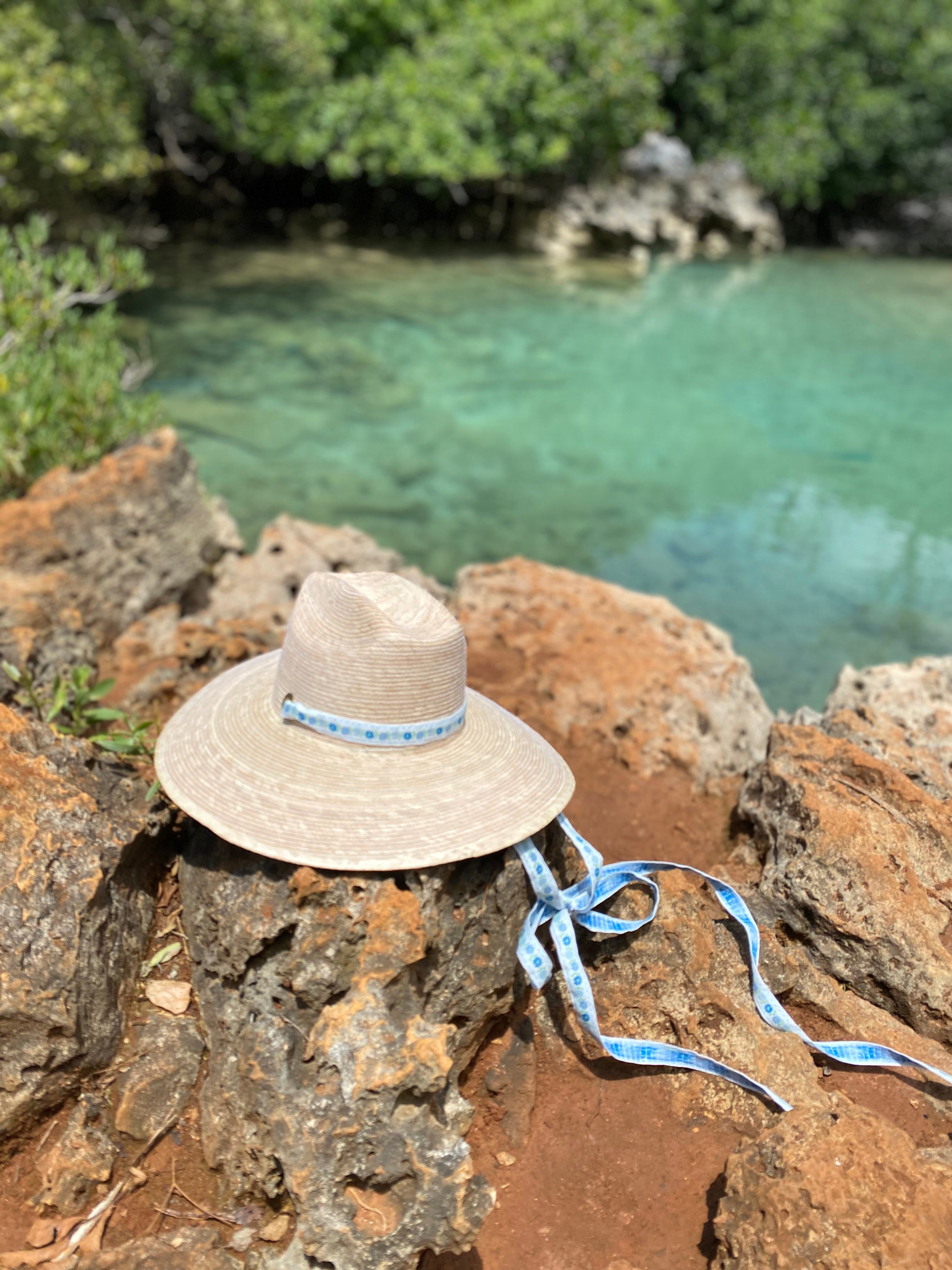 Hollyhock Sun Hat -  Vintage Azure Garden Rose Ribbon