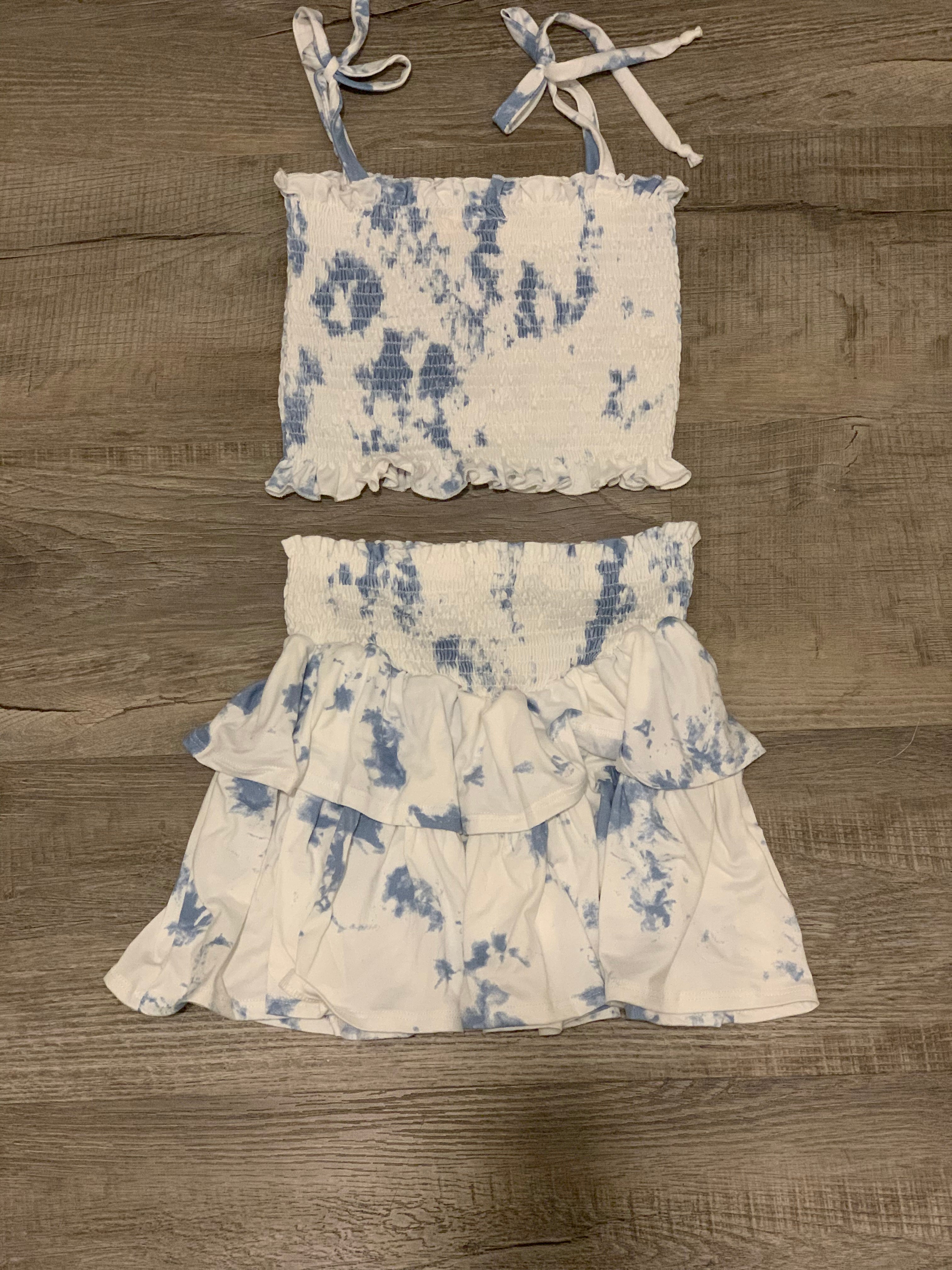 Tweenstyle - Blue/white Tie Dye Smocked Top