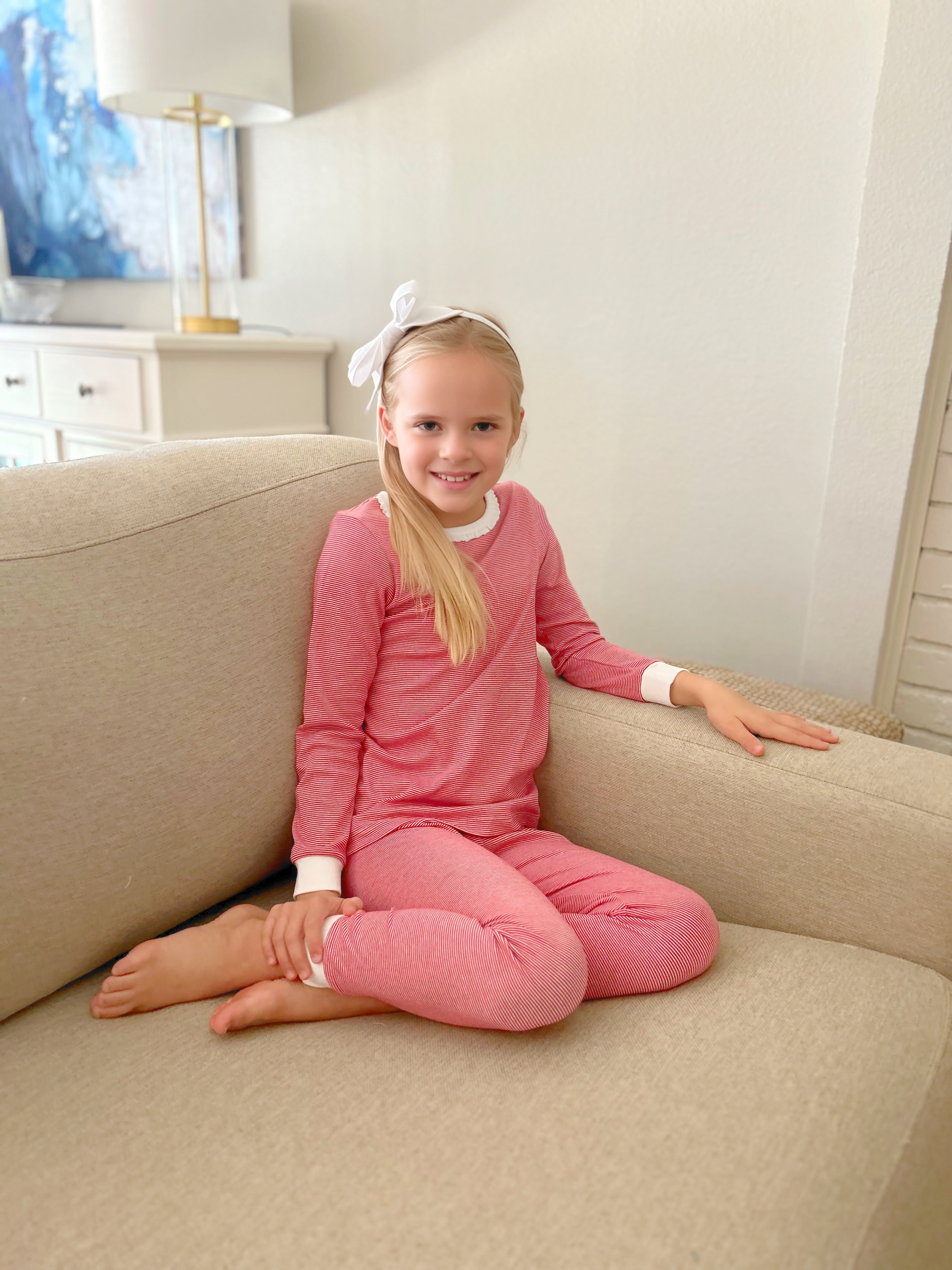 Ava Girls' Pajama Pant Set - Red Stripes
