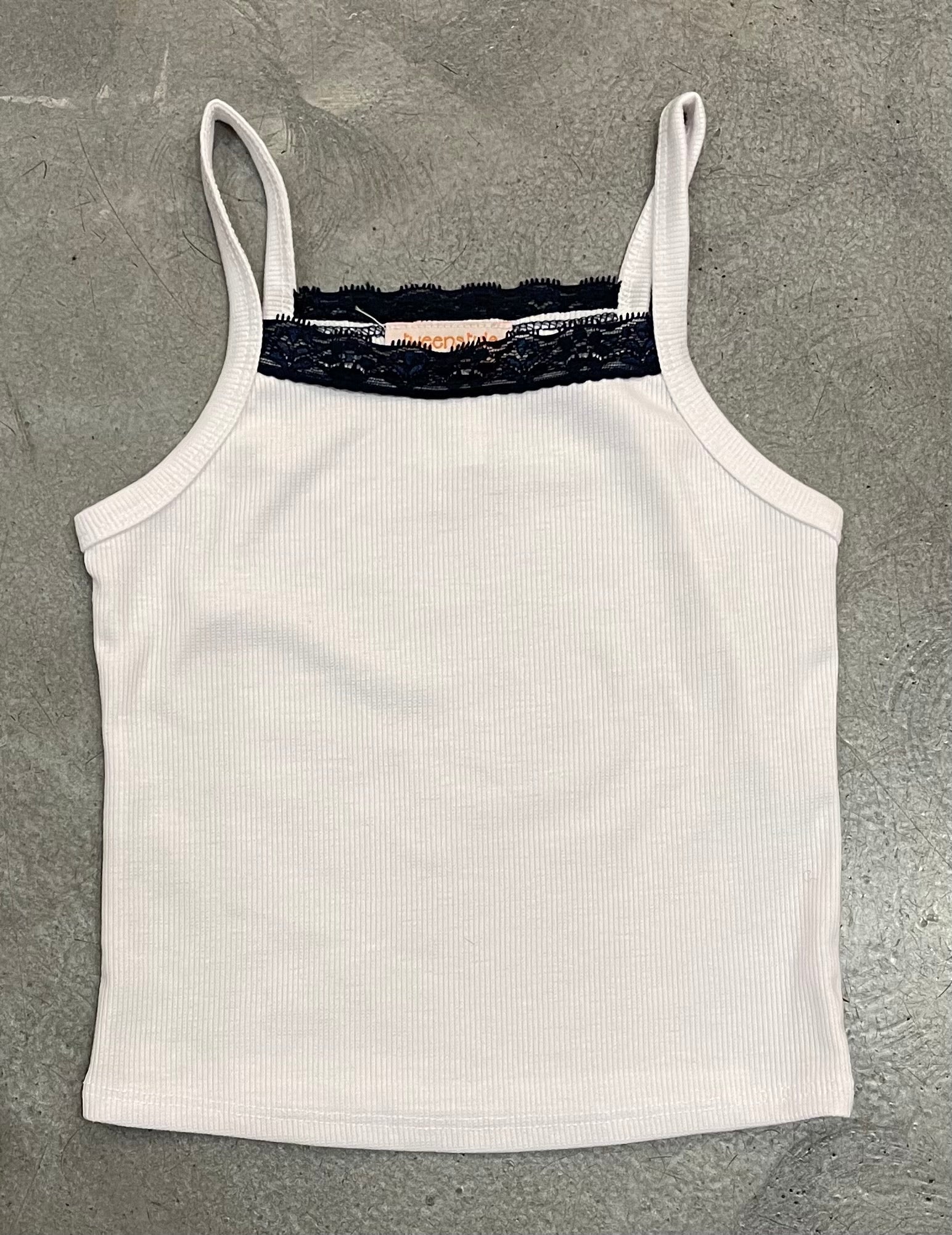 Tweenstyle - Lace Trim Rib Tank - Navy