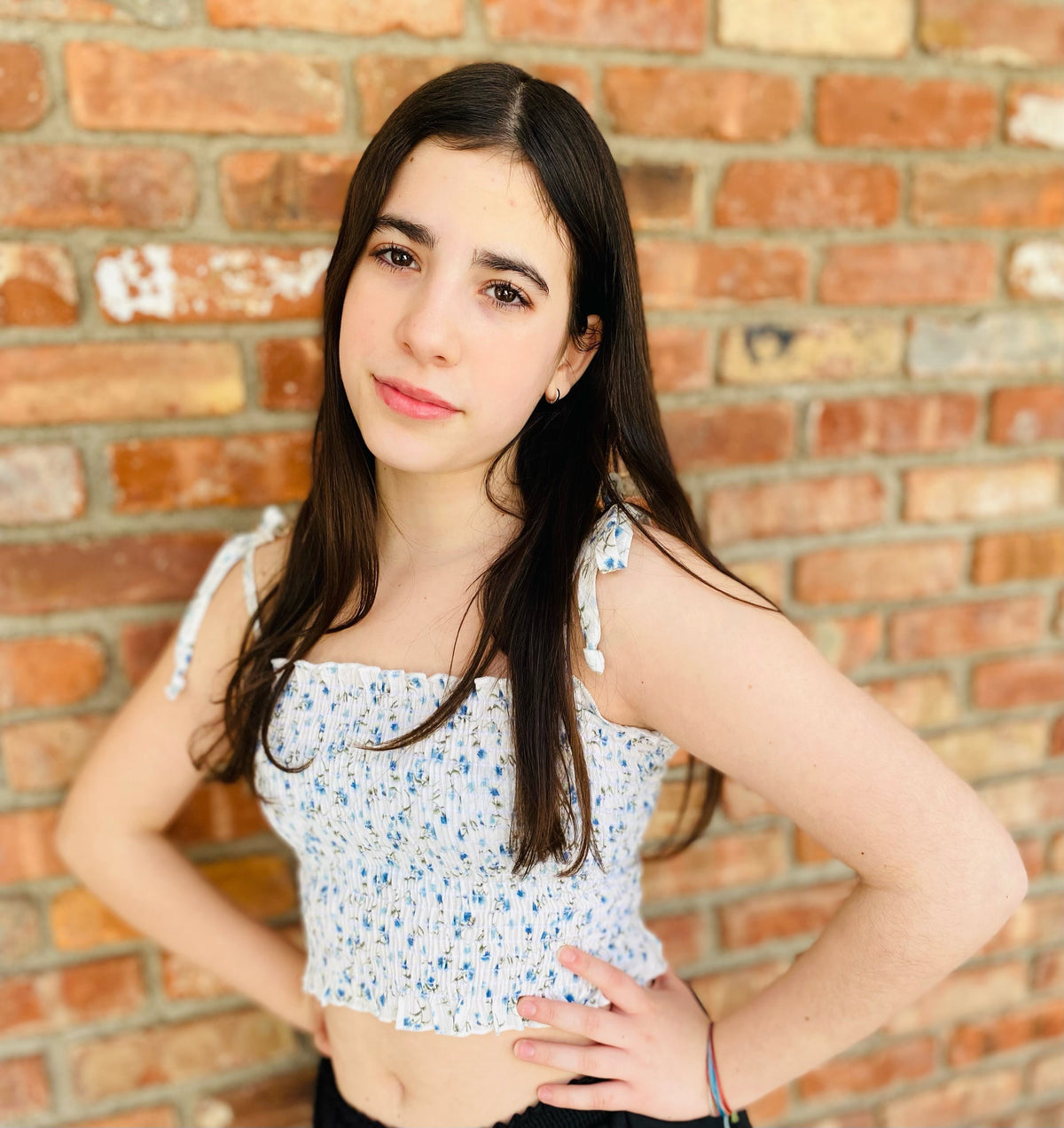 Tweenstyle - Ivory/blue Floral Smocked Top