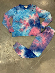 Tweenstyle - Blue/pink Tie Dye Distressed Tee