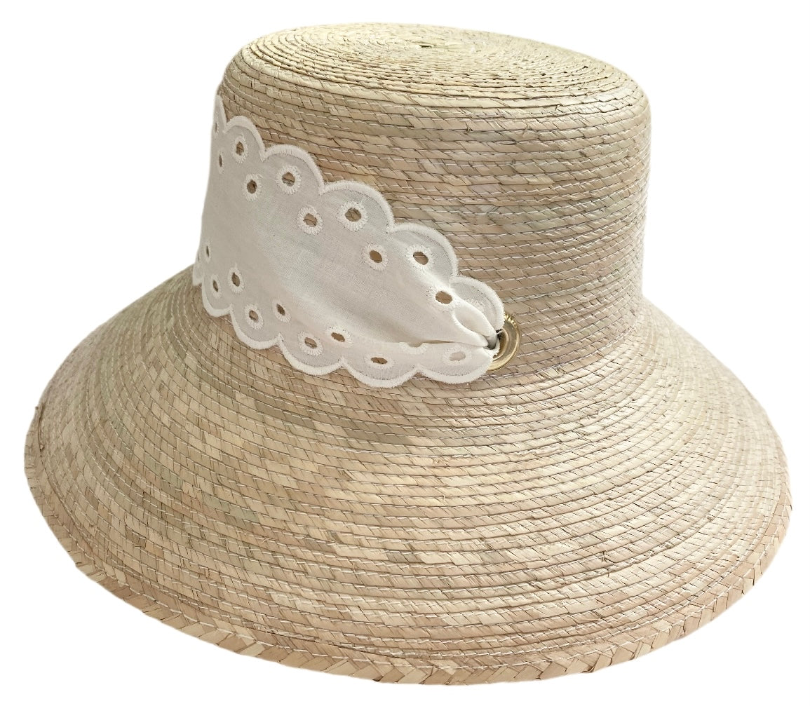 Clematis Bucket Hat - Antique Eyelet Scalloped Lace Ribbon