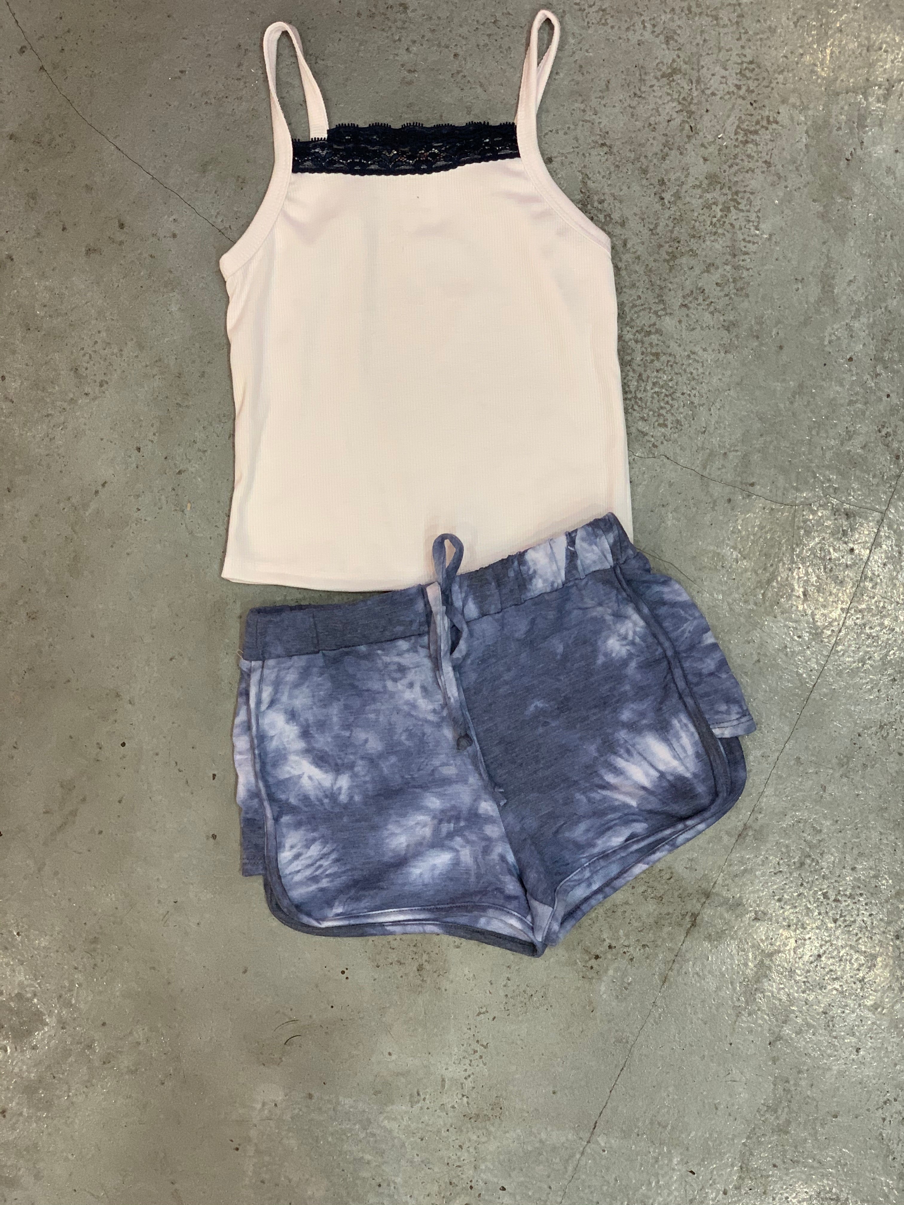 Tweenstyle - Lace Trim Rib Tank - Navy