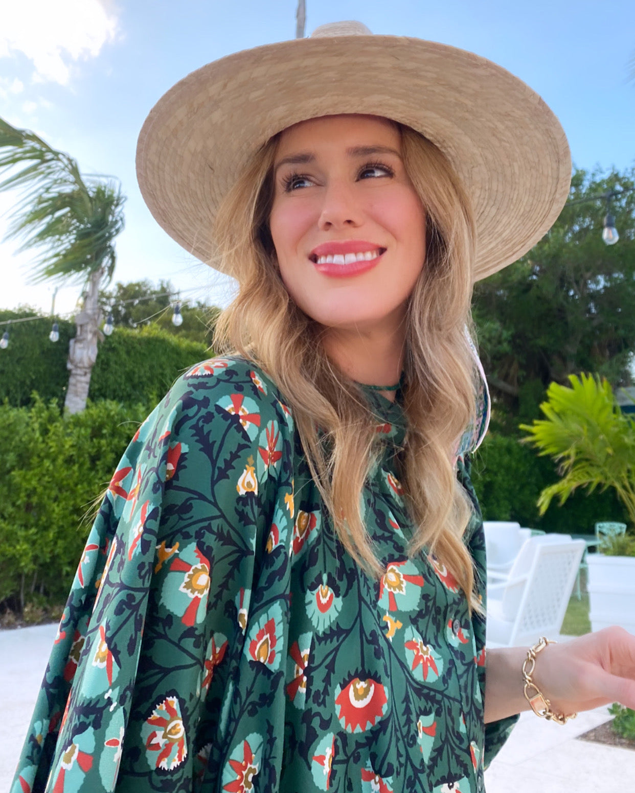 Zinnia Sun Hat - Blue Thistle Block Print Hat Scarf