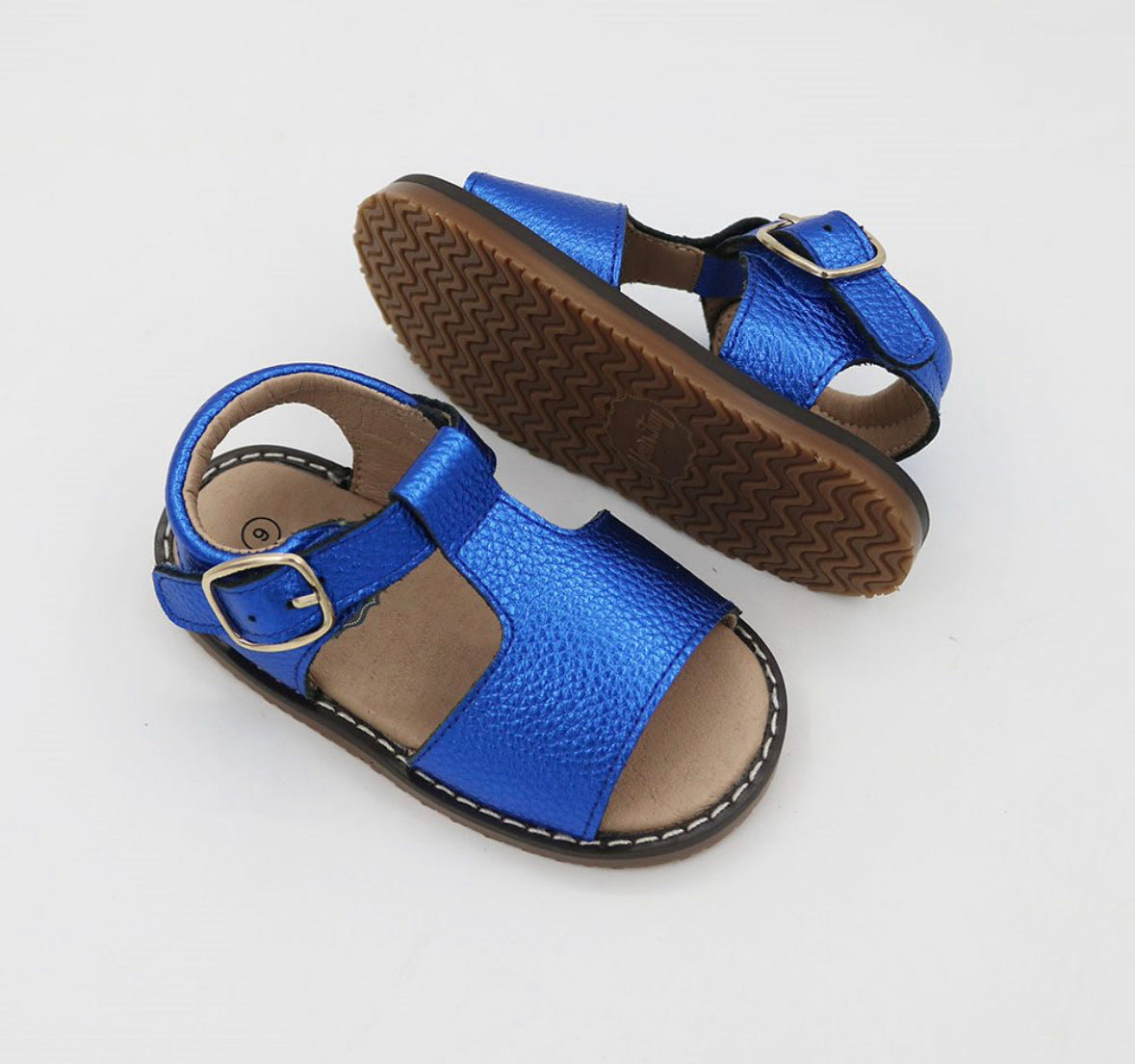 Paige T-bar Sandals - Metallic Navy