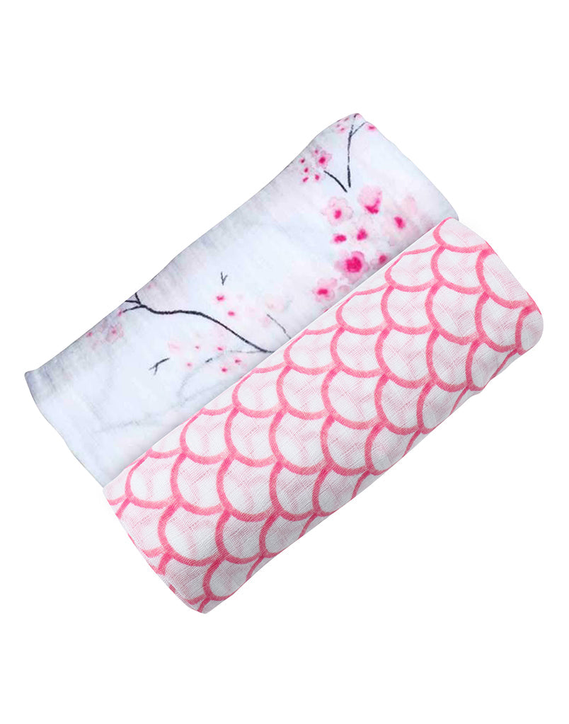 ORGANIC SWADDLE SET - SAKURA (Cherry Blossom + Pink Stripe)