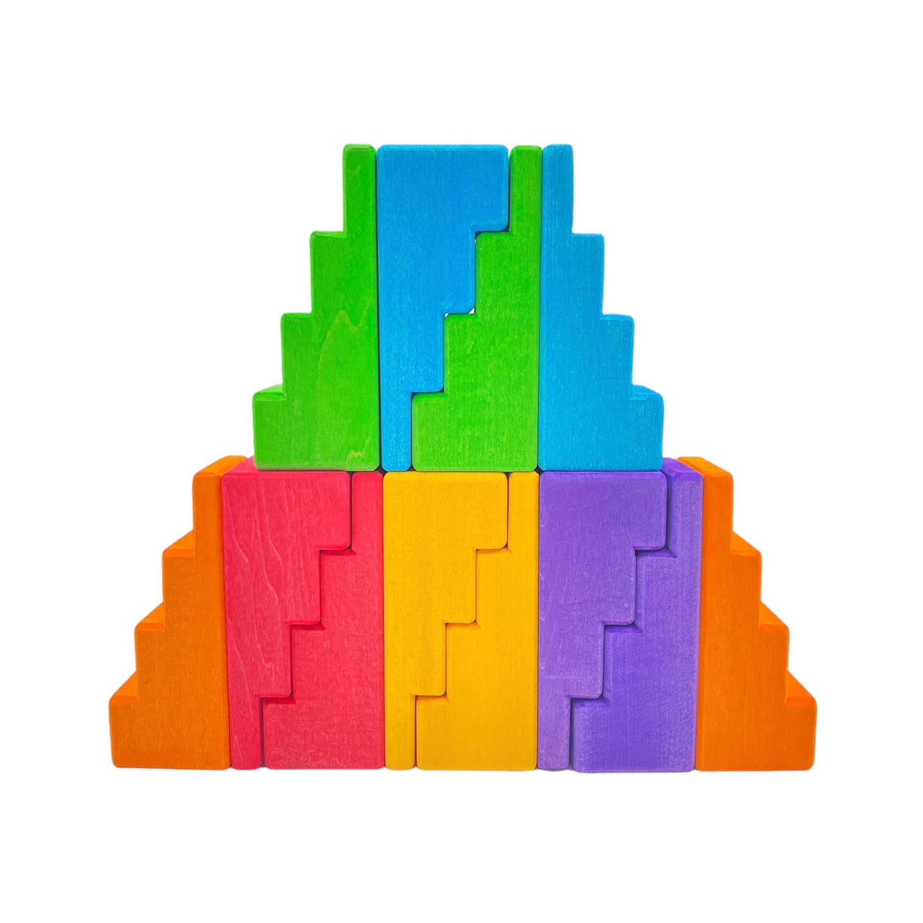 12 Pcs Stained Stepped Roofs Building Blocks In Primary Rainbow Colors