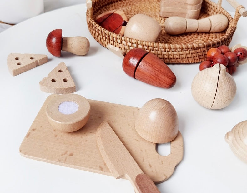 30 Pcs Wooden Fruits And Vegetables Cutting Playset