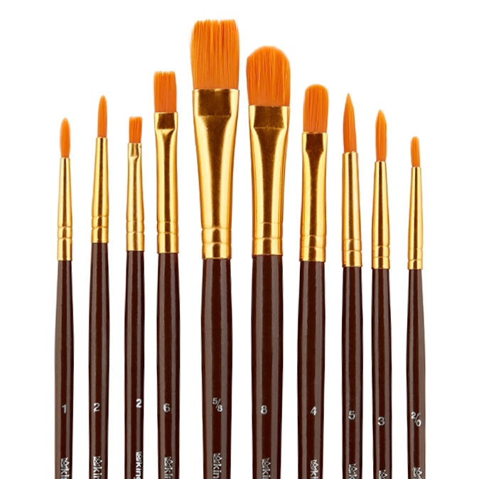 Studio Mixed Media Gold Nylon Brush Set  - 10 Pc