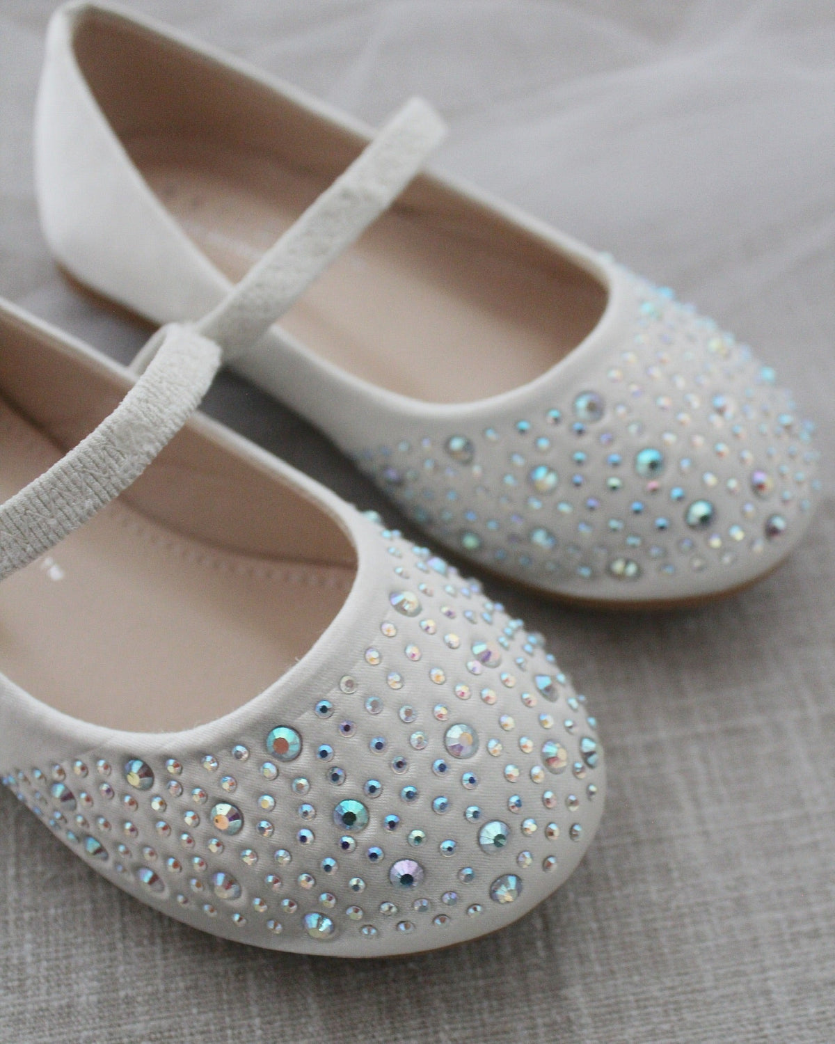 Satin Mary Jane Flats With Rhinestones Embellishment