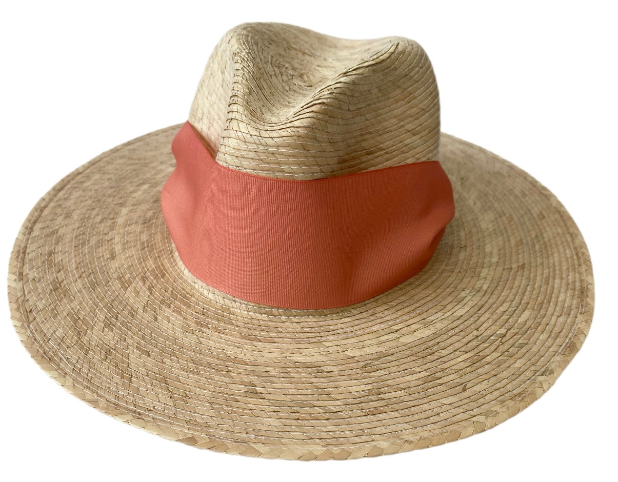 Zinnia Sun Hat -coral Wide & Short Grosgrain Ribbon