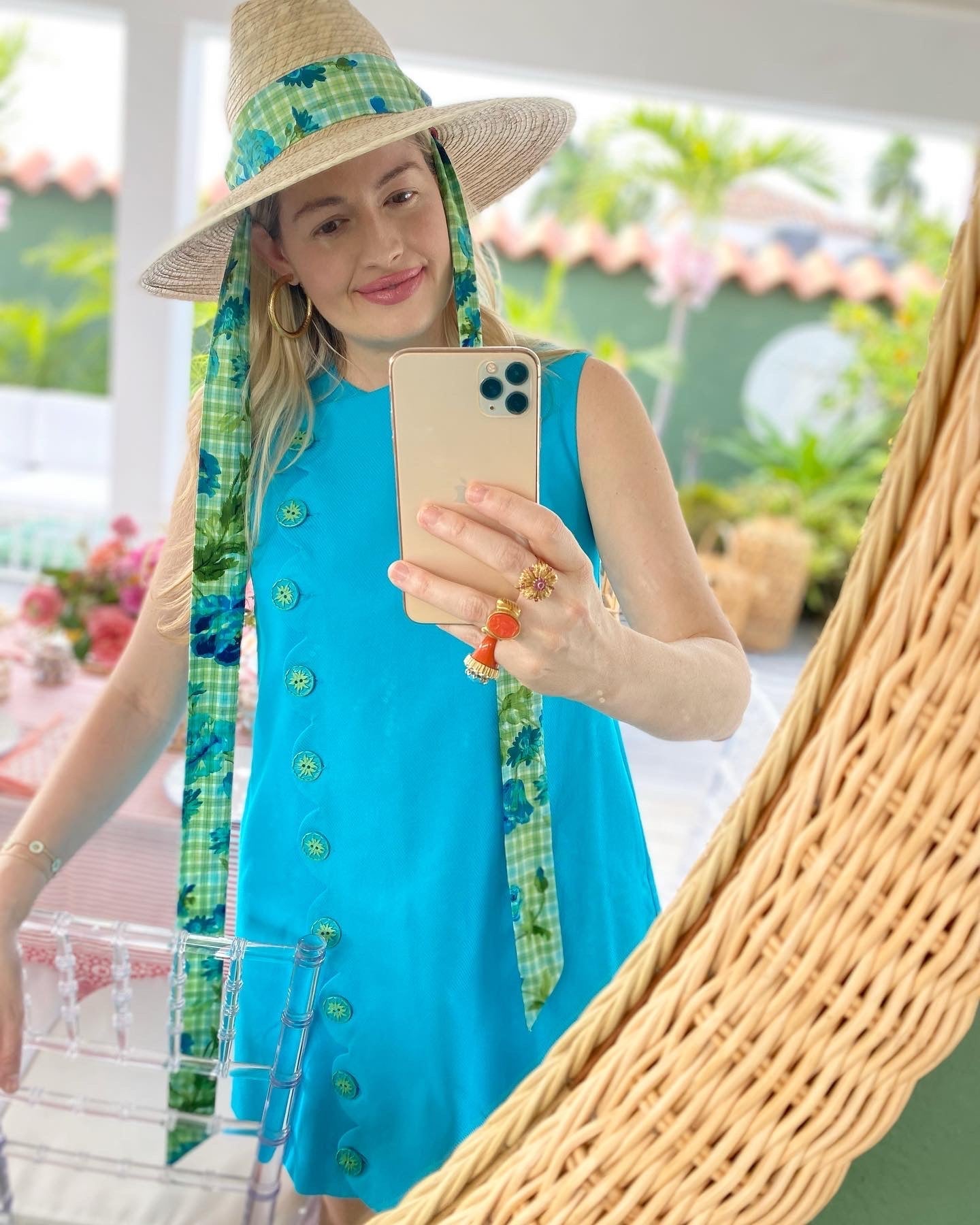 Hollyhock Sun Hat - French Blue Long Grosgrain Ribbon