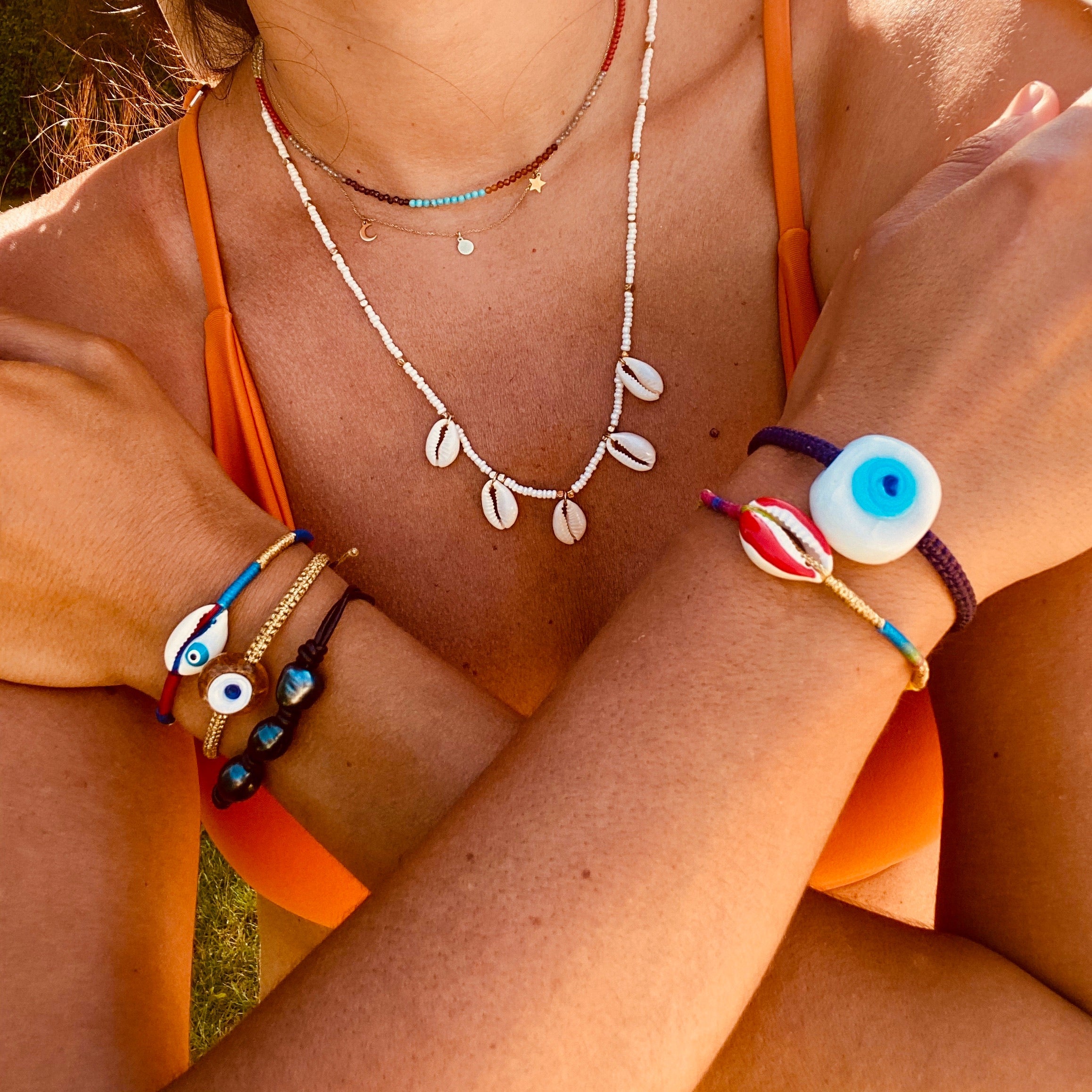 Mini Caramel Glass Evil Eye Bracelet