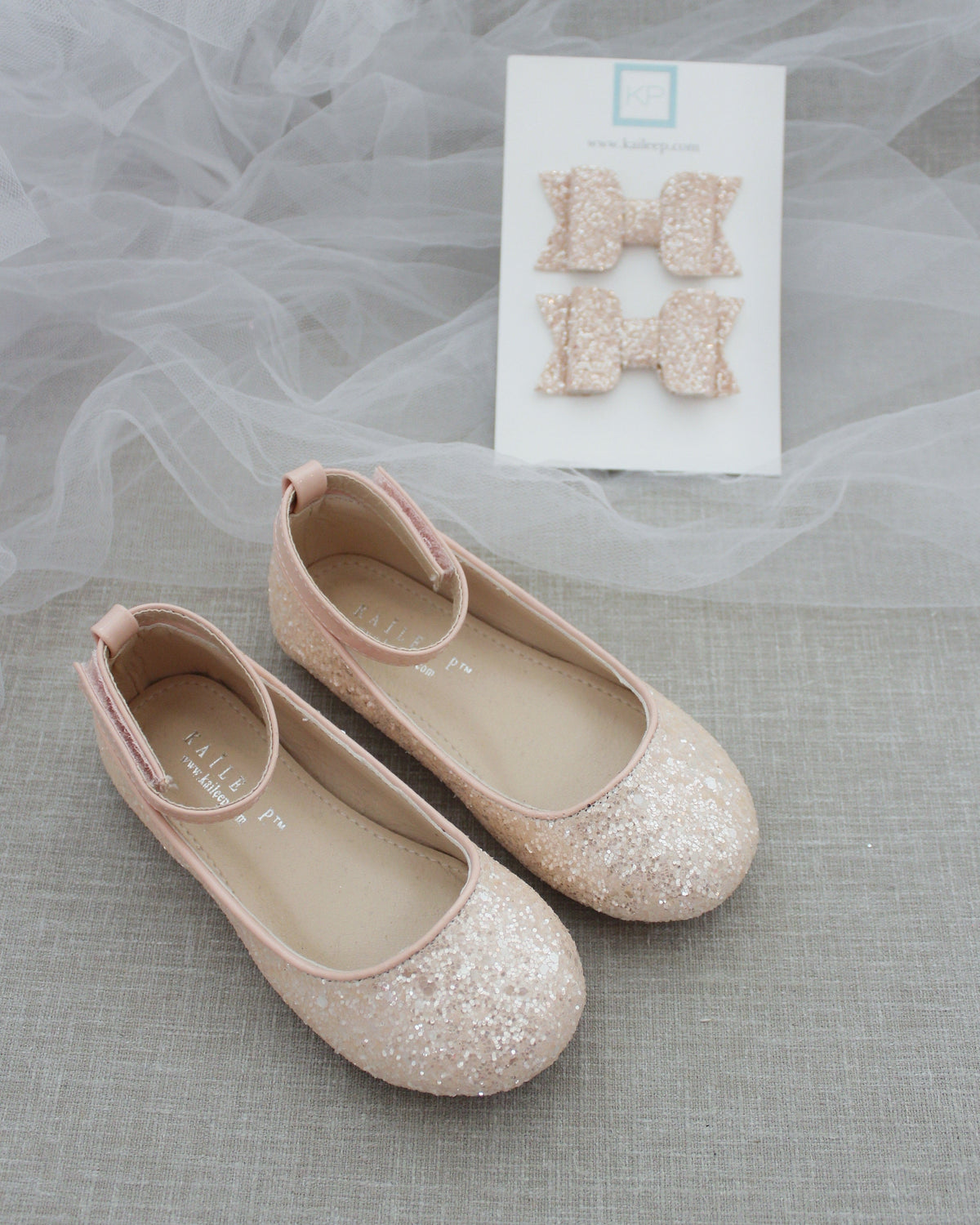 Rock Glitter Ballet Flats With Velcro Ankle Strap