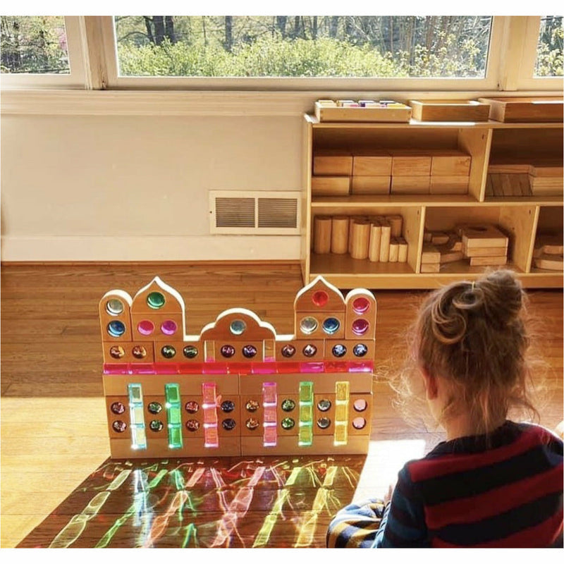 64 Pcs Rainbow Stones & 6 Interlocking Slats Set With Storage Tray