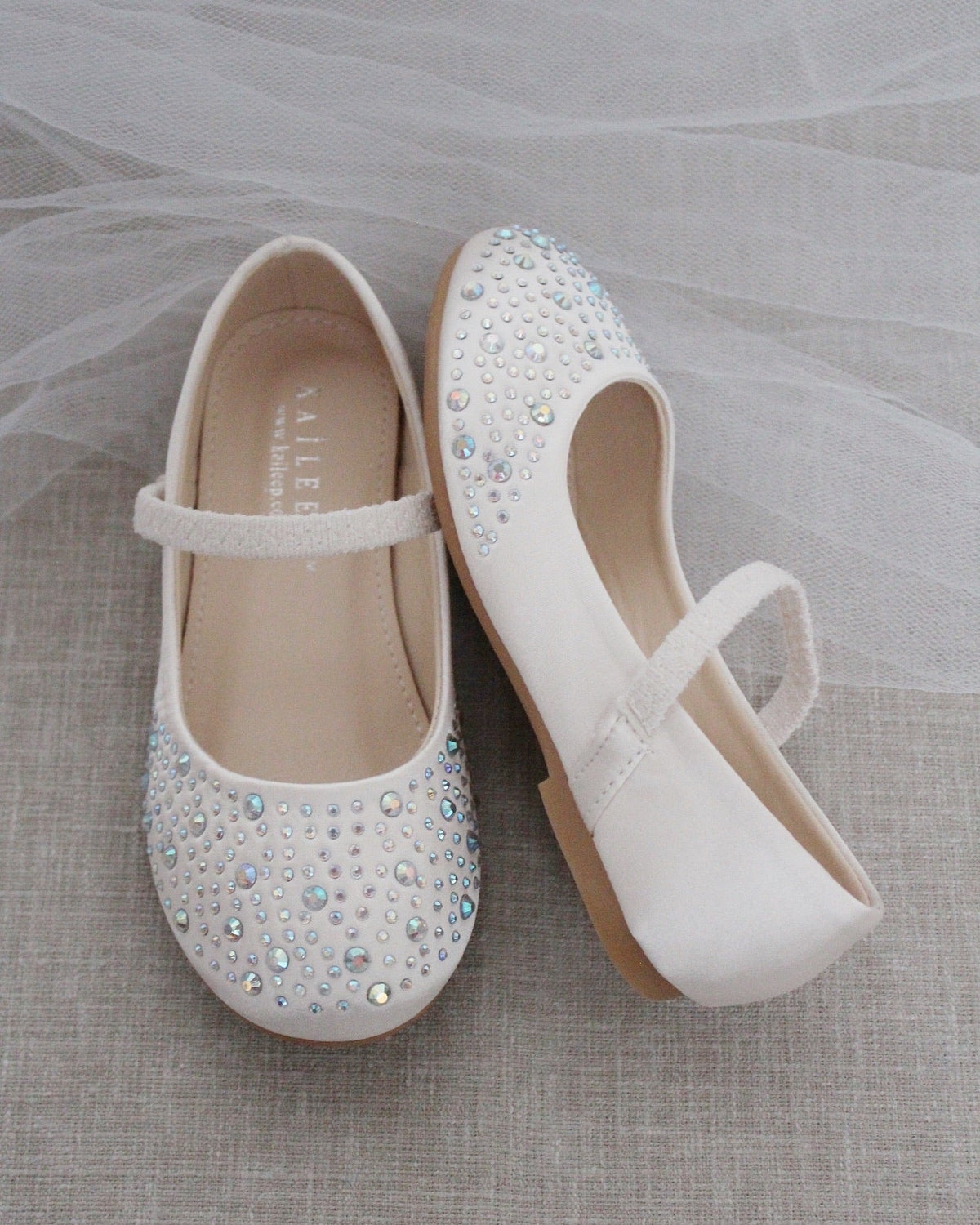 Satin Maryjane Flats With Rhinestones Embellishment