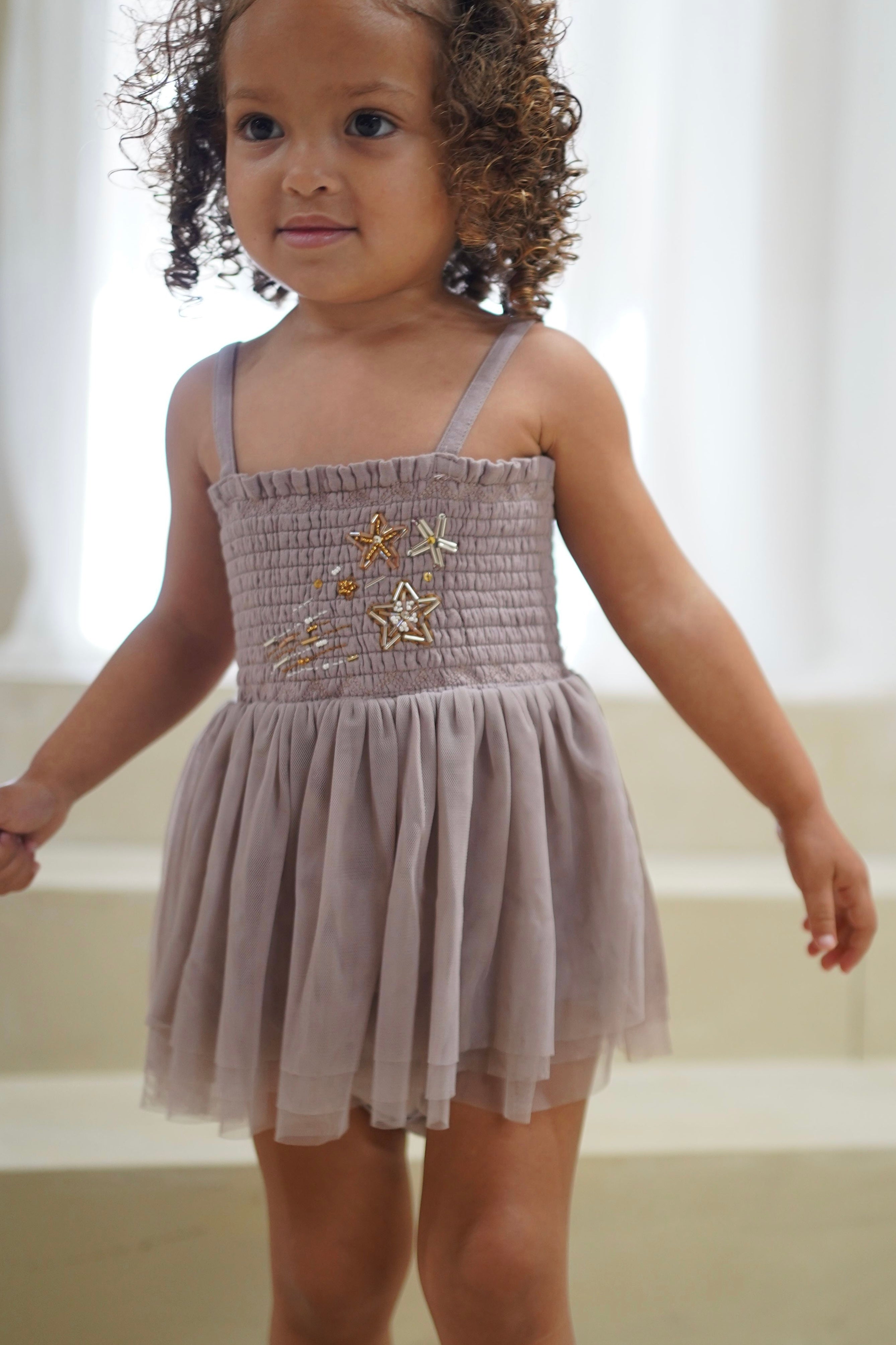 Valentina | Organic Muslin Petit Etoile Tutu Romper | Lilac