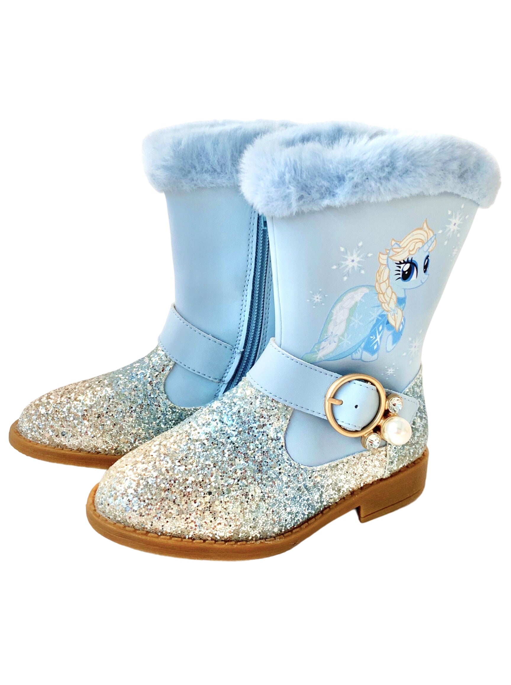 Ombre Unicorn Glitter Boots With Faux Fur Trim By Liv And Mia