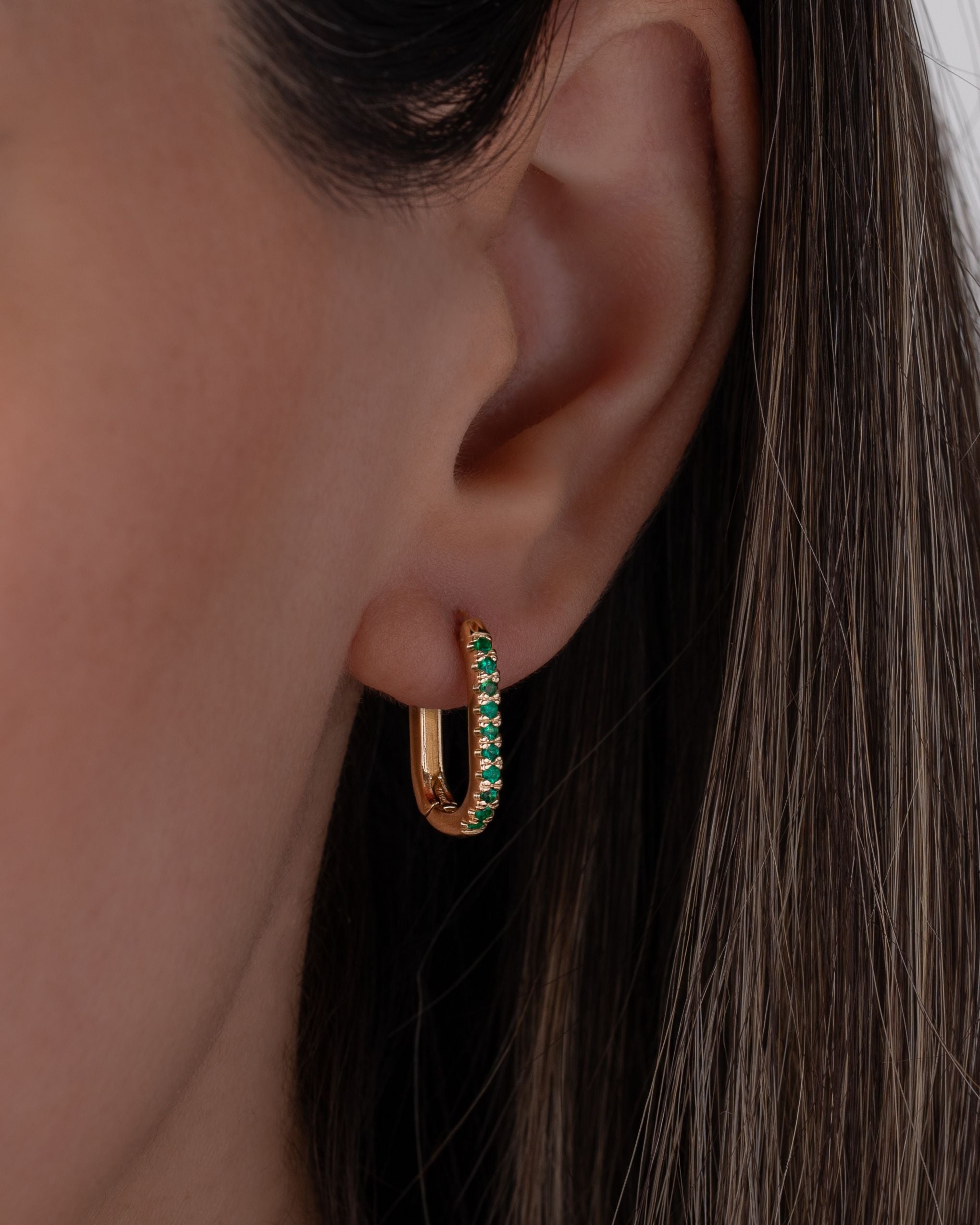 Emerald Oval Hoop Earrings