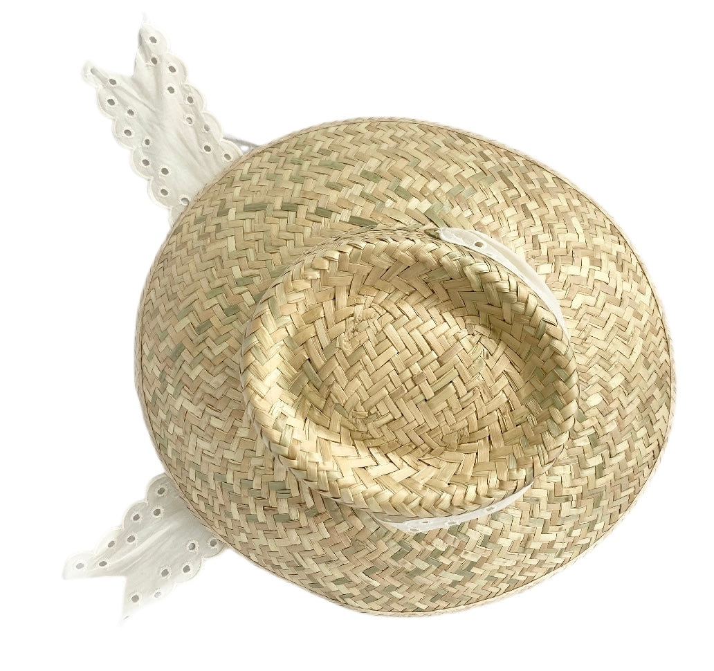 Amaryllis Sun Hat - Antique Eyelet Scalloped Lace Ribbon