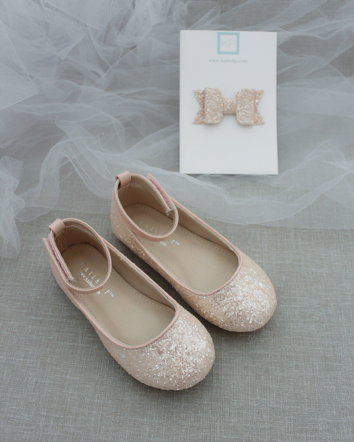 Rock Glitter Ballet Flats With Velcro Ankle Strap