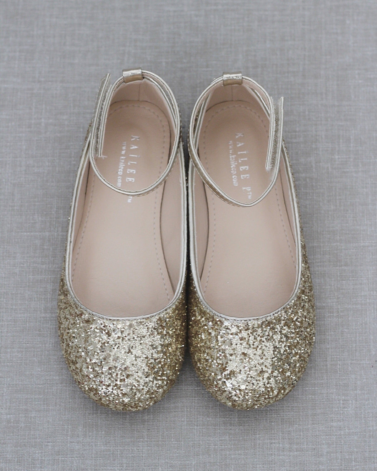 Rock Glitter Ballet Flats With Velcro Ankle Strap