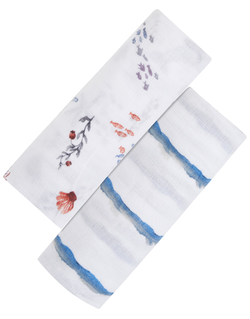 ORGANIC SWADDLE SET - LIFE'S A BEACH (Under The Sea + Blue Octopus Stripe)