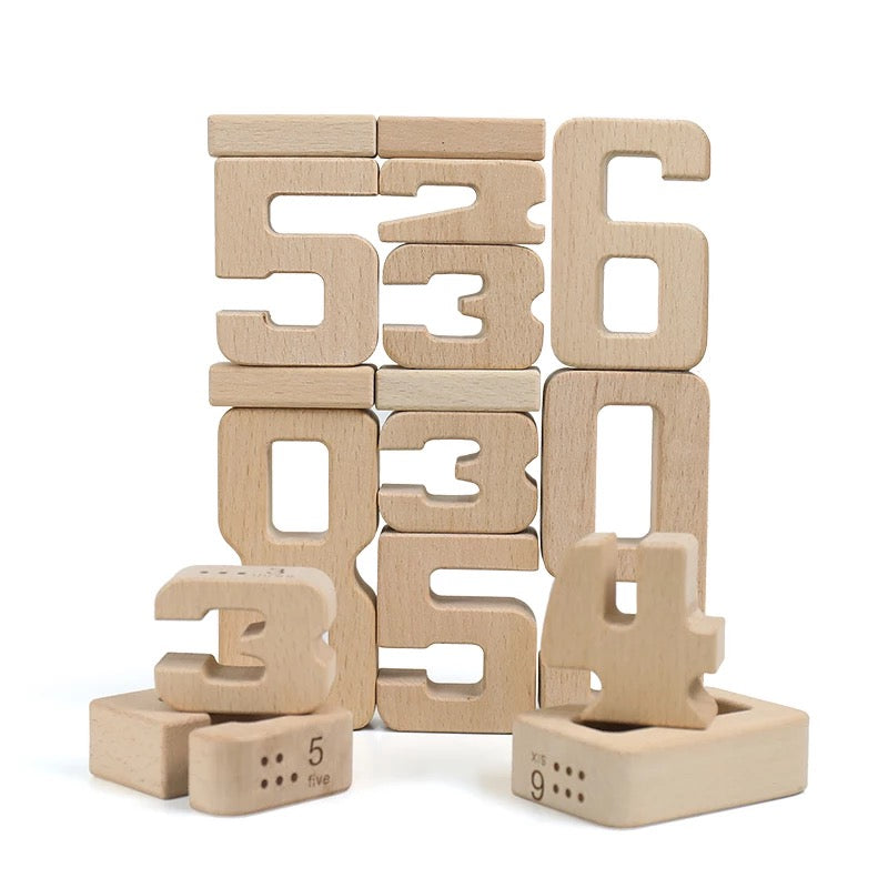 32 Pcs Wooden Math Number Building Blocks Set With Tray