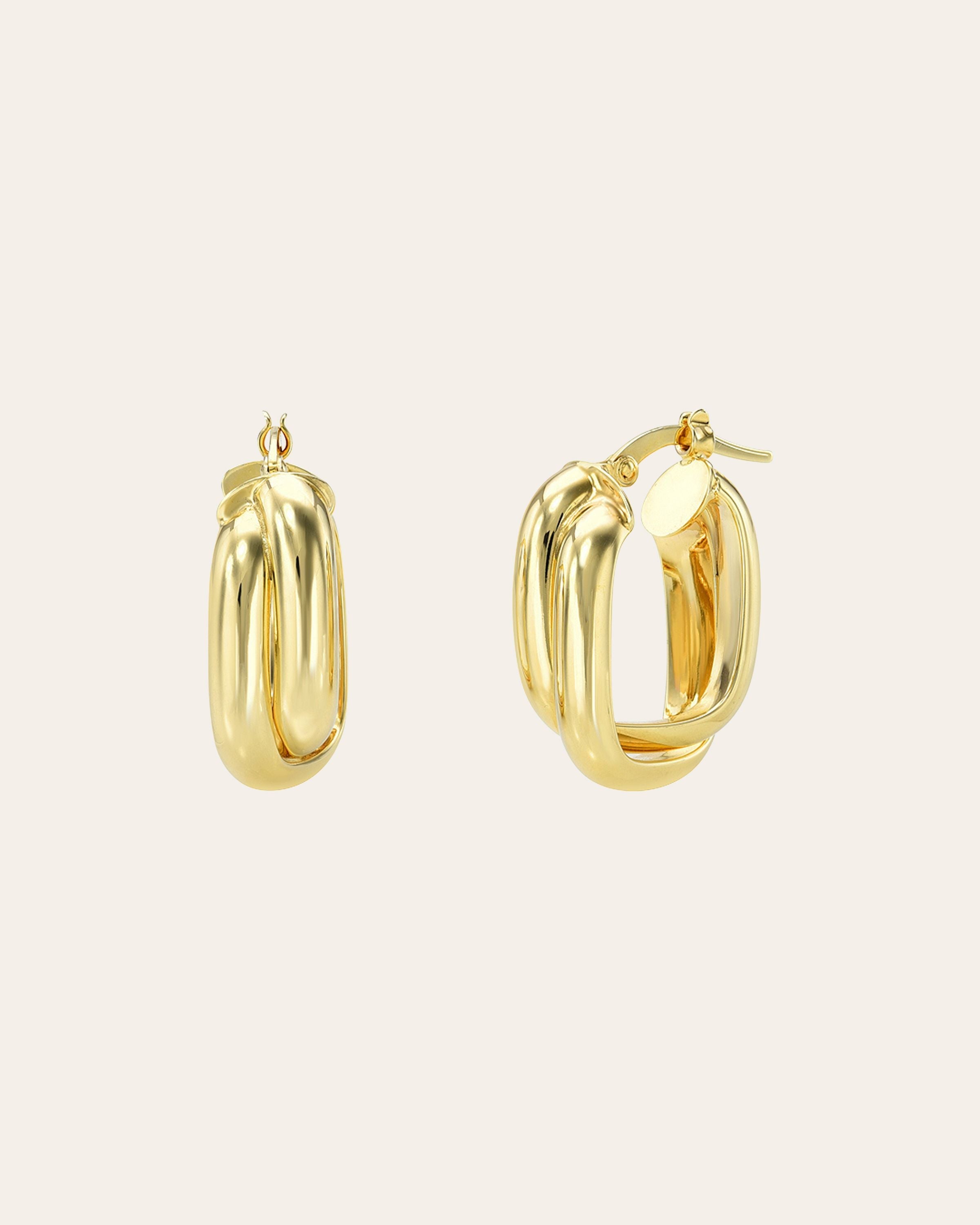 14k Gold Double Twist Oval Hoop Earrings