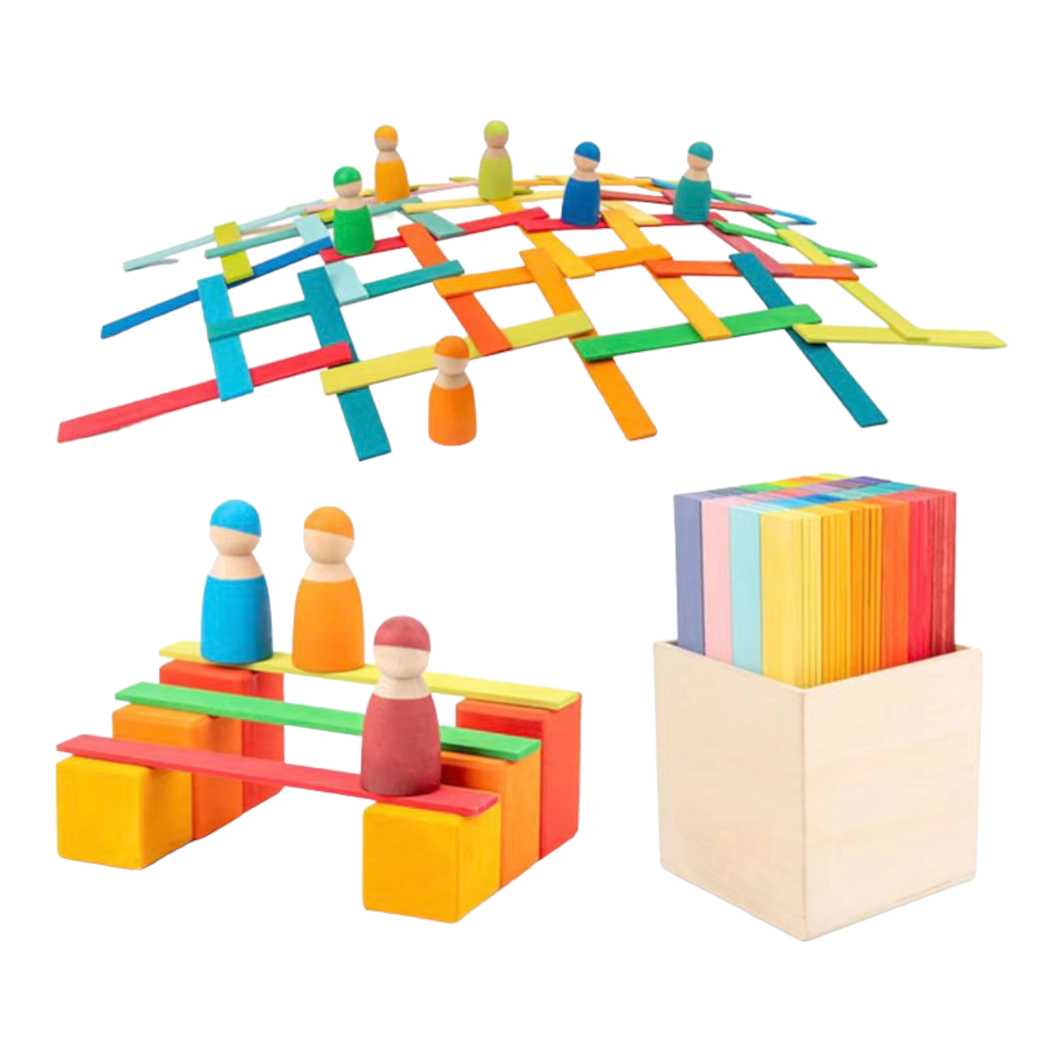 120 Pcs Stained Leonardo Building Sticks - Da Vinci's Bridge